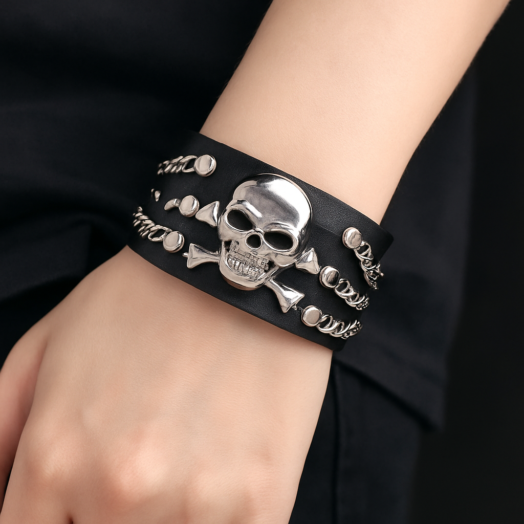 1 Piece - Black Gothic Leather Bracelet