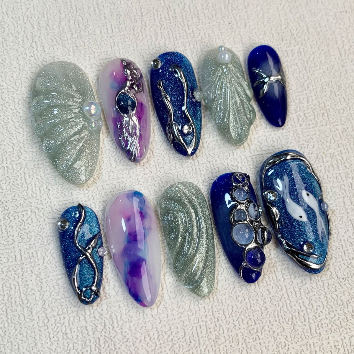 Blue Press On Nails, Vacation Beach Nails, Spring Summer Nails For Girls