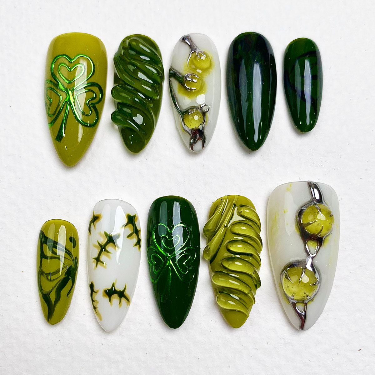 Poison Clover St. Patrick’s Day Press-On Nails – Green Shamrock Irish Fake Nails