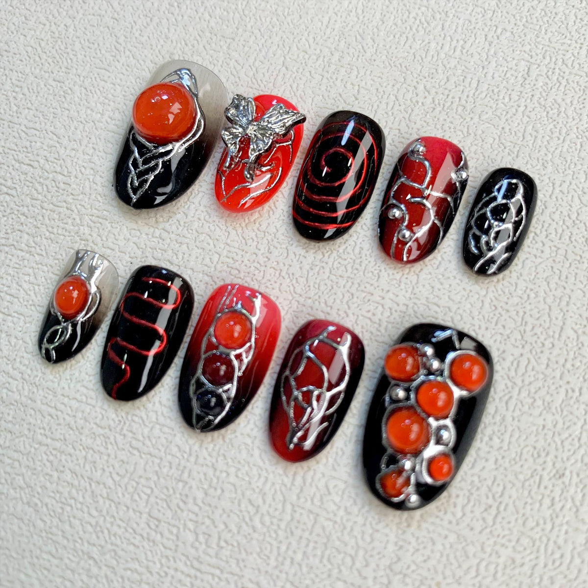 Red Butterfly Press On Nails, Y2K Trending Summer Dark Press On Nails - Darknailz