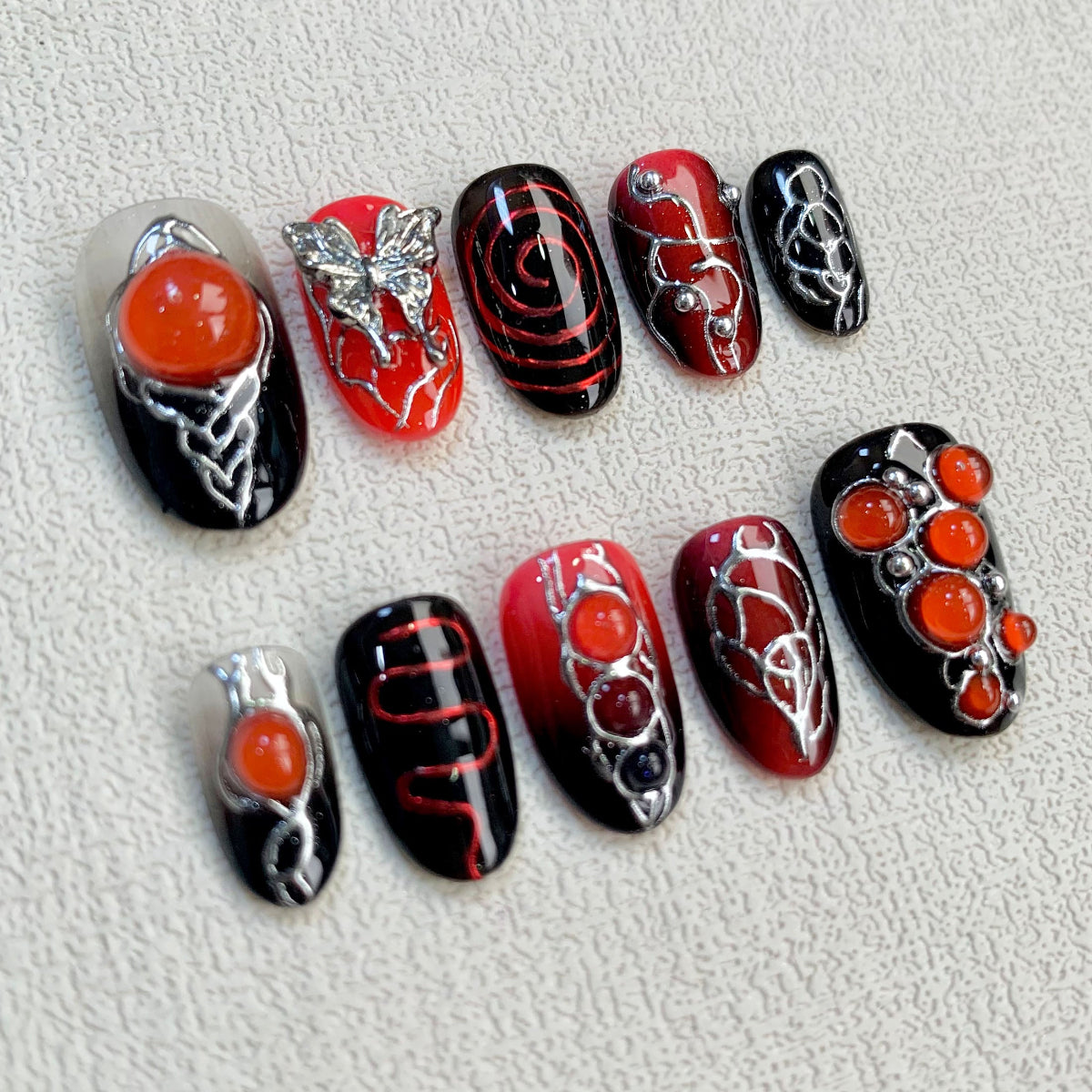 Red Butterfly Press On Nails, Y2K Trending Summer Dark Press On Nails - Darknailz