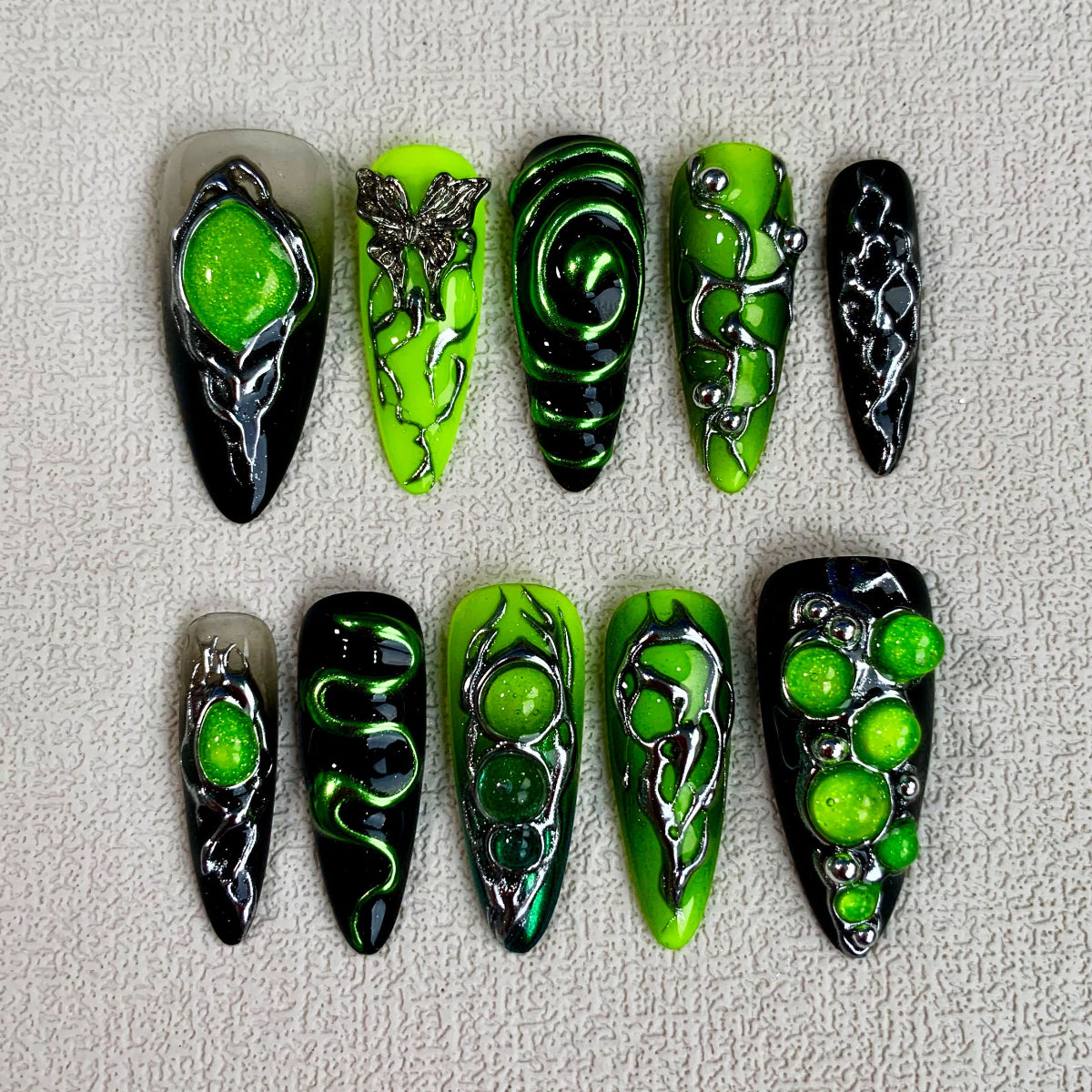 Green Butterfly Press On Nails, Y2K Trending Summer Dark Press On Nails - Darknailz
