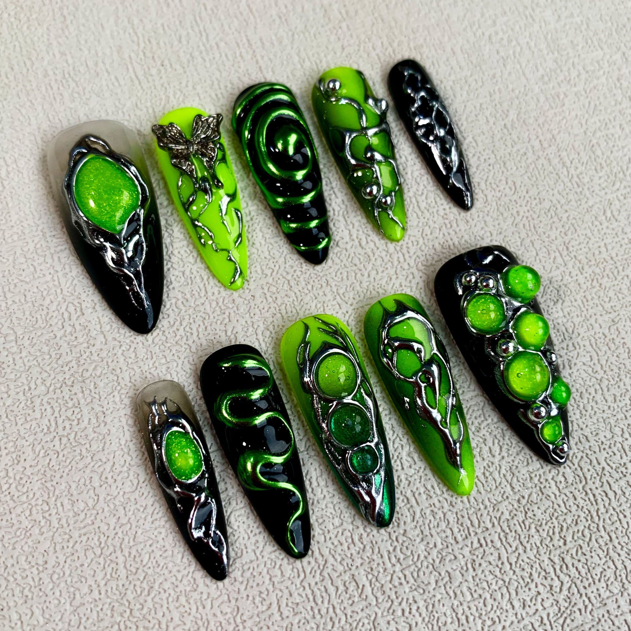 Green Butterfly Press On Nails, Y2K Trending Summer Dark Press On Nails - Darknailz