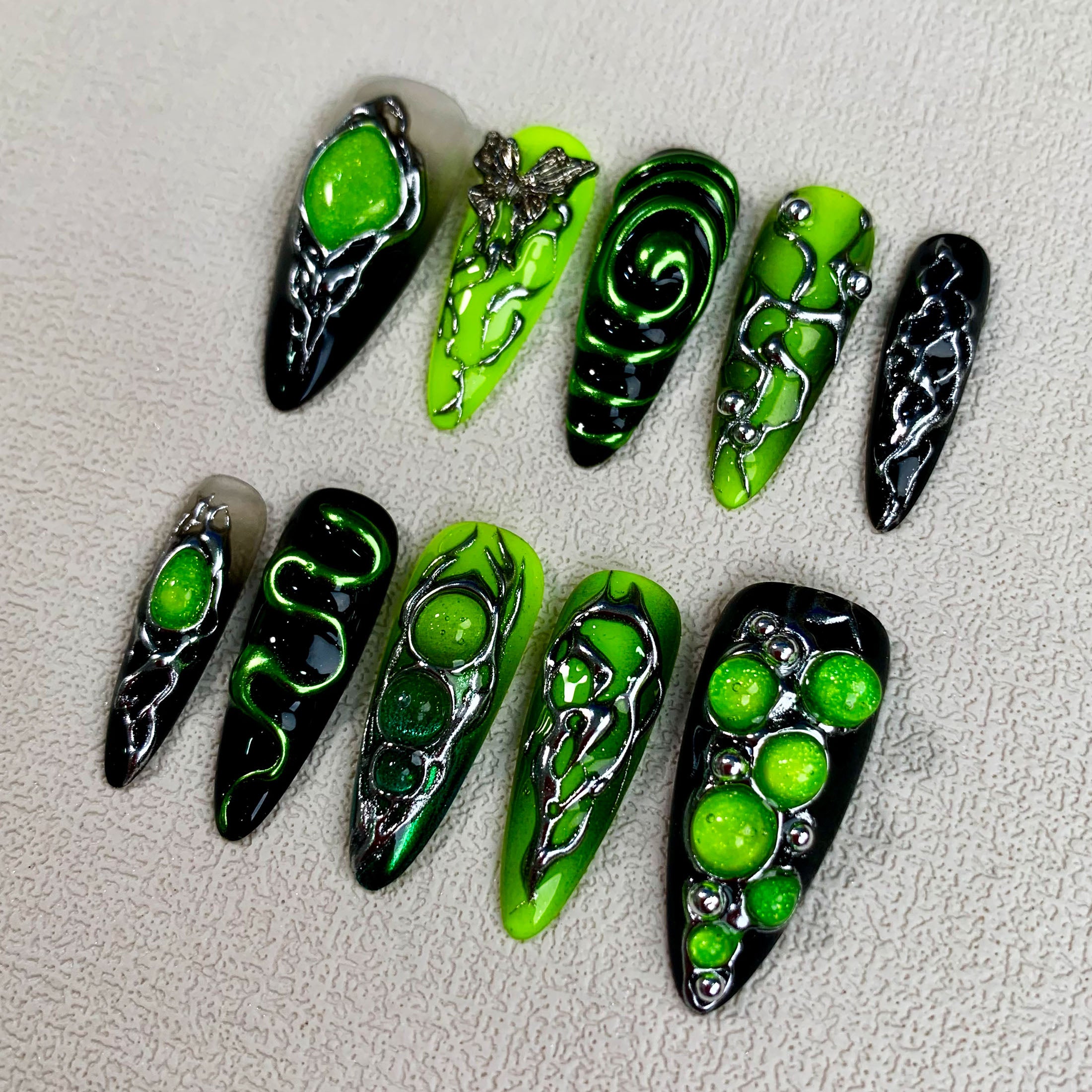 Green Butterfly Press On Nails, Y2K Trending Summer Dark Press On Nails - Darknailz