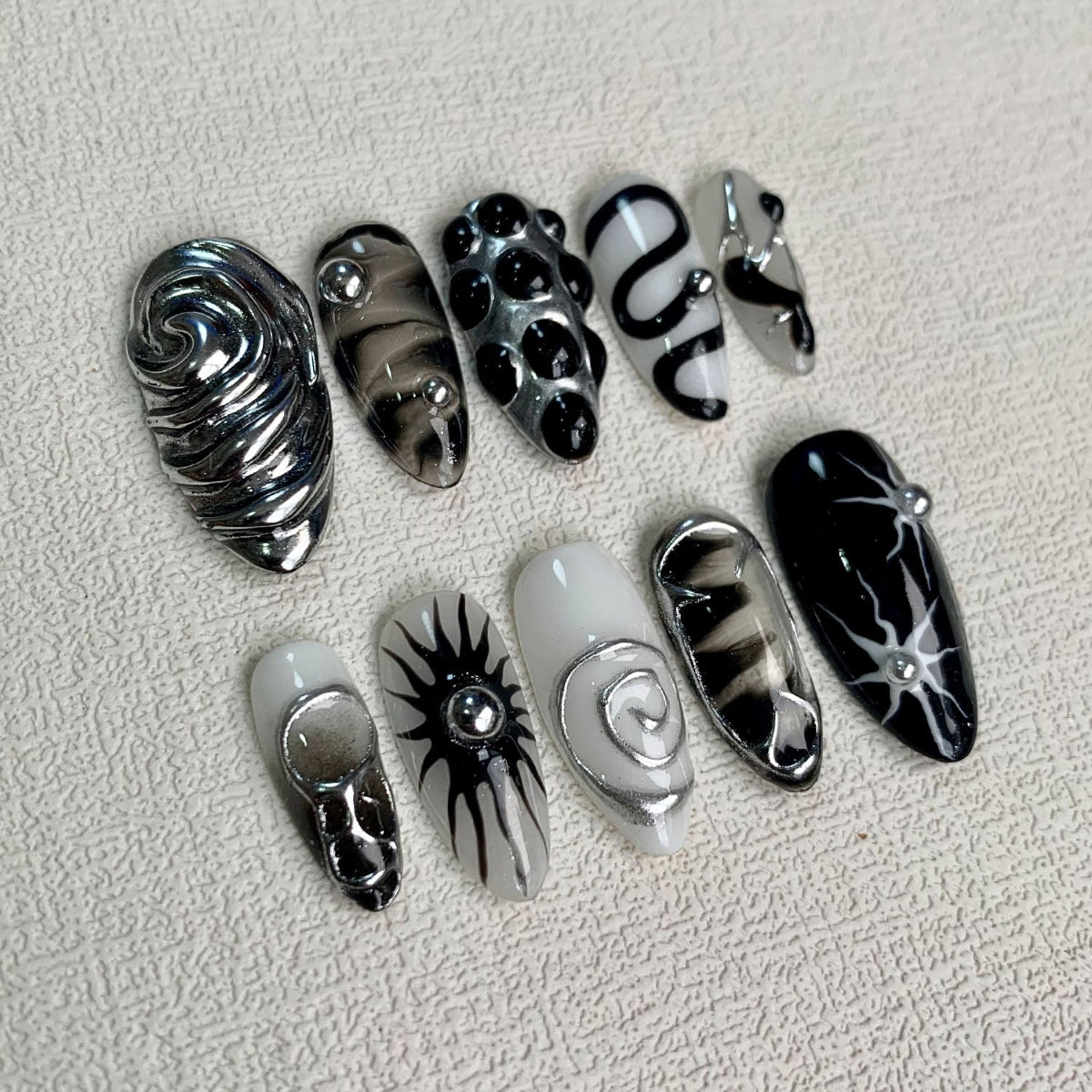Gothic Press On Nails, Gothic Punk Rock Nails, Y2K Press On Nails For Goth Girls