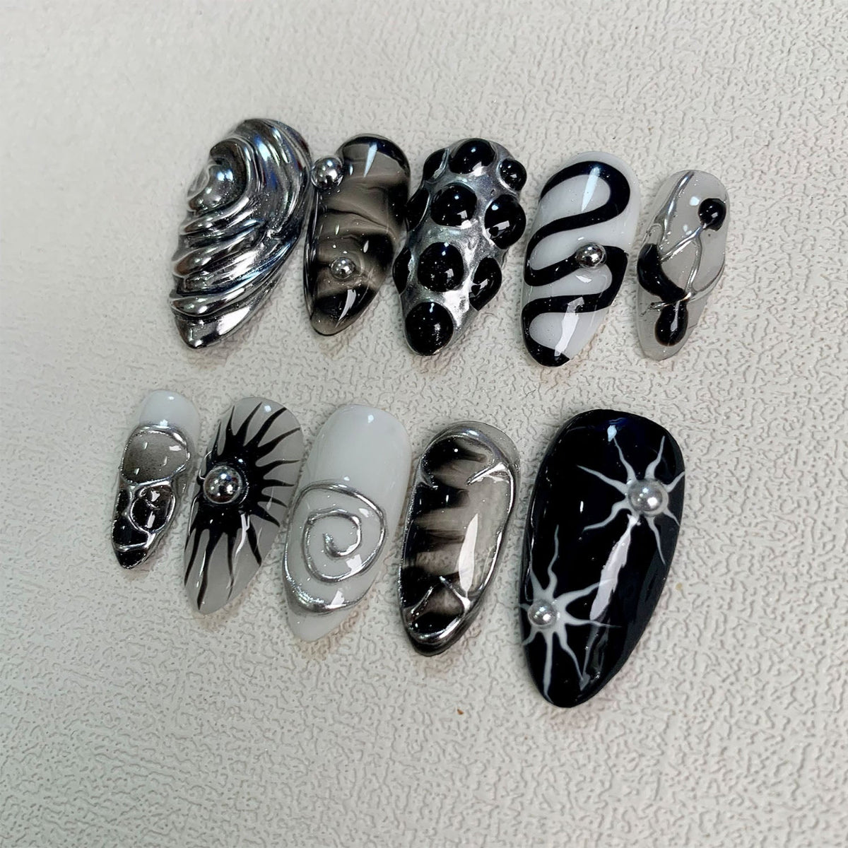 Gothic Press On Nails, Gothic Punk Rock Nails, Y2K Press On Nails For Goth Girls