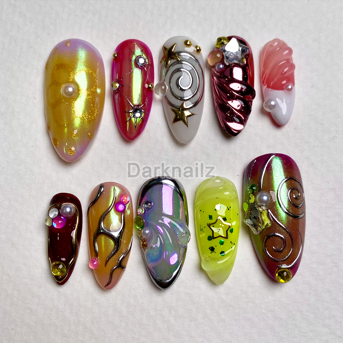 Candy Nova Chrome Press-On Nails – Pink Gold Y2K Fake Nails