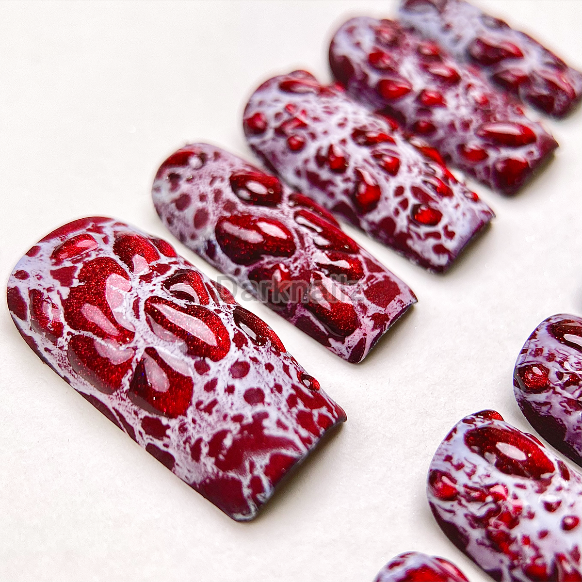 Crimson Web Press-On Nails – Blood Red Gothic Fake Nails