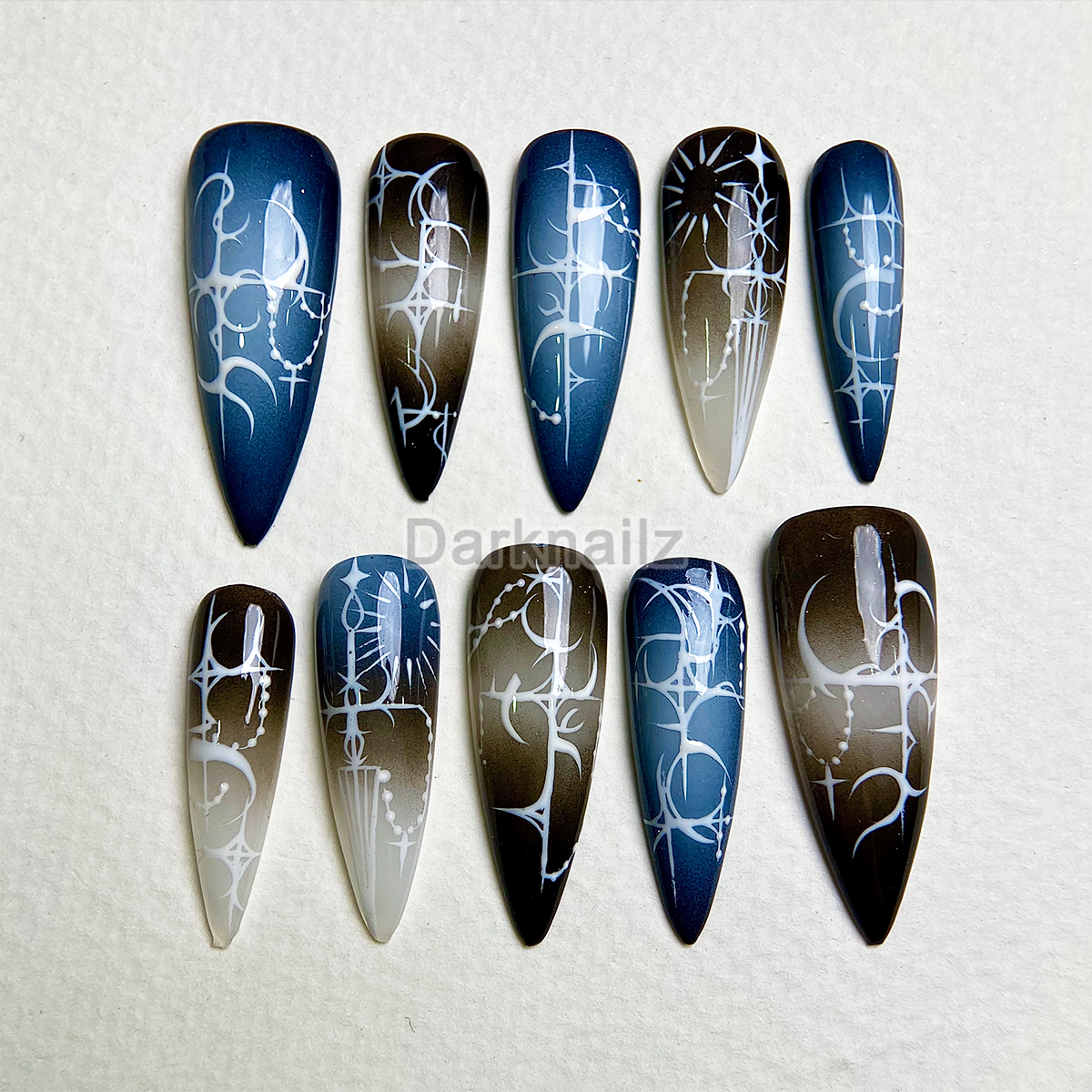 Starlight Void Y2K Press-On Nails – Blue Black Cybersigilism Fake Nails