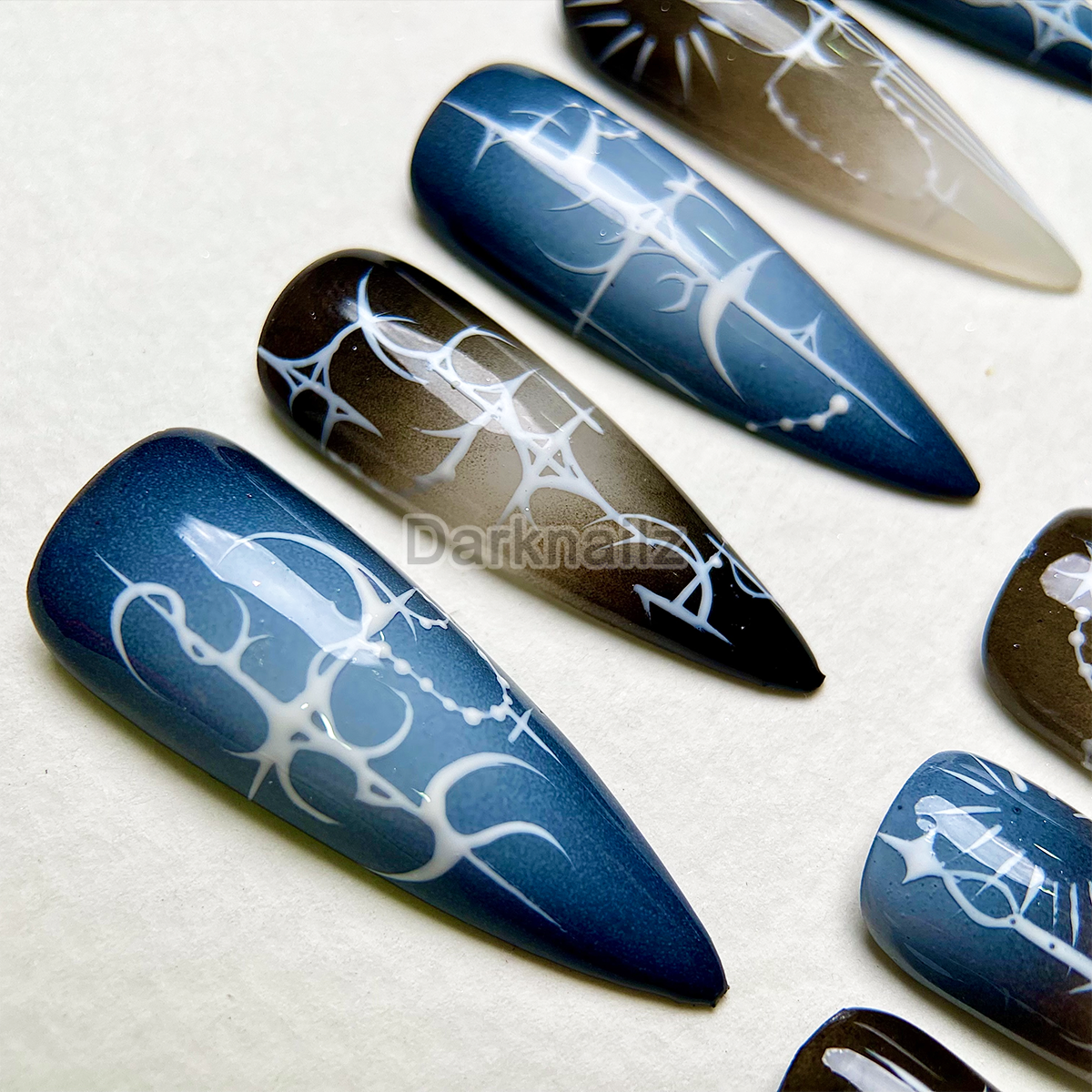 Starlight Void Y2K Press-On Nails – Blue Black Cybersigilism Fake Nails