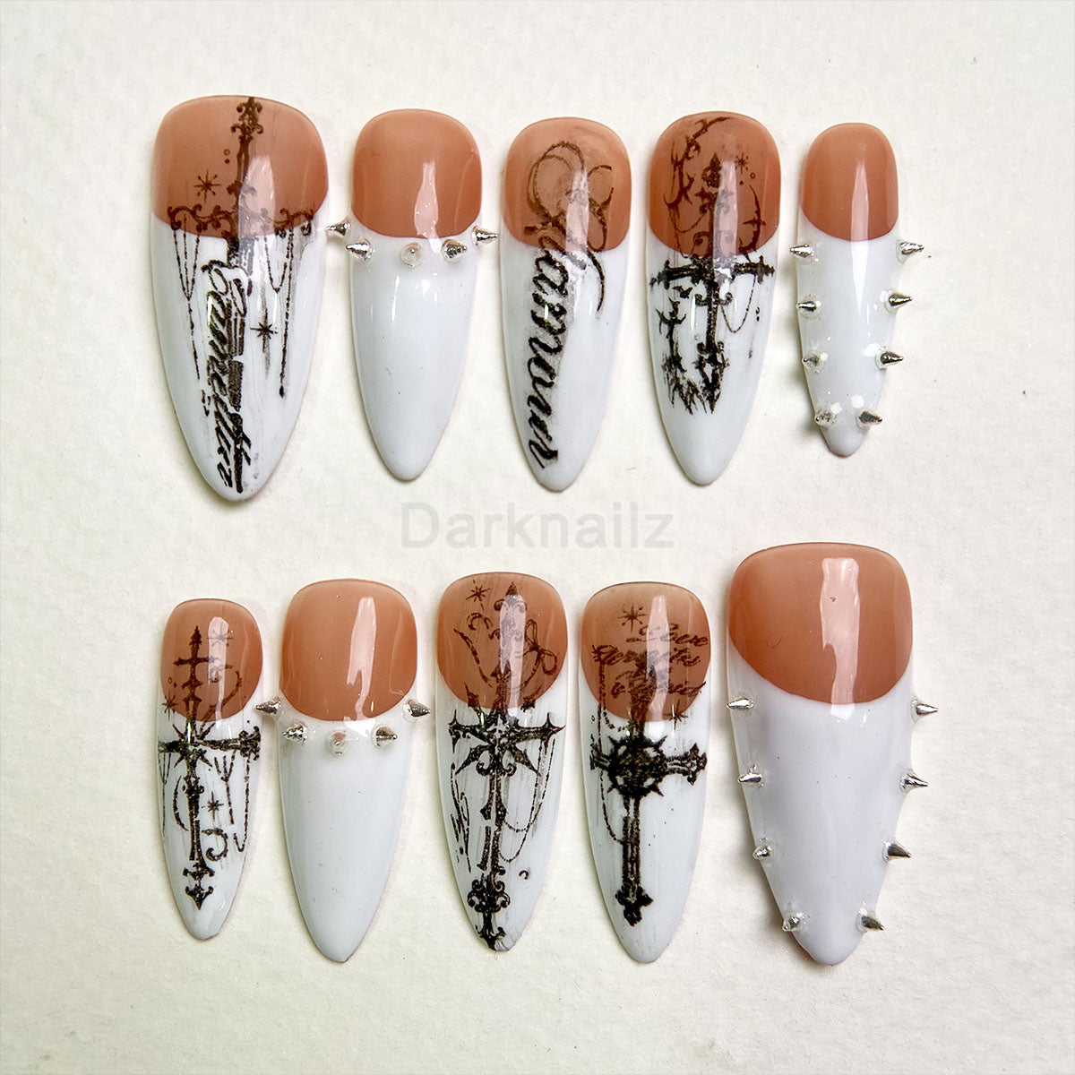 Sacred Flesh Gothic Press-On Nails – Nude White Cybersigilism Fake Nails