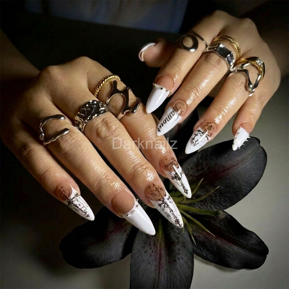Sacred Flesh Gothic Press-On Nails – Nude White Cybersigilism Fake Nails