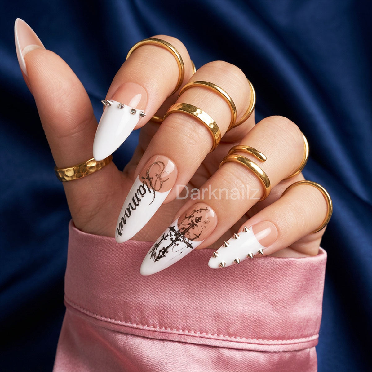 Sacred Flesh Gothic Press-On Nails – Nude White Cybersigilism Fake Nails