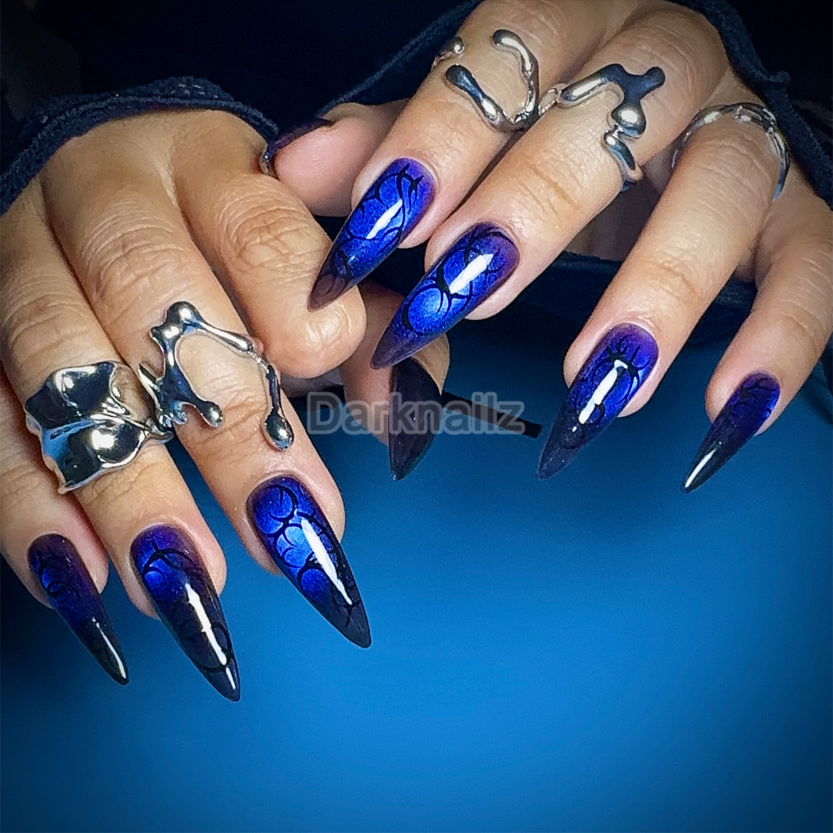 Electric Abyss Y2K Press-On Nails – Blue Purple Cybersigilism Fake Nails
