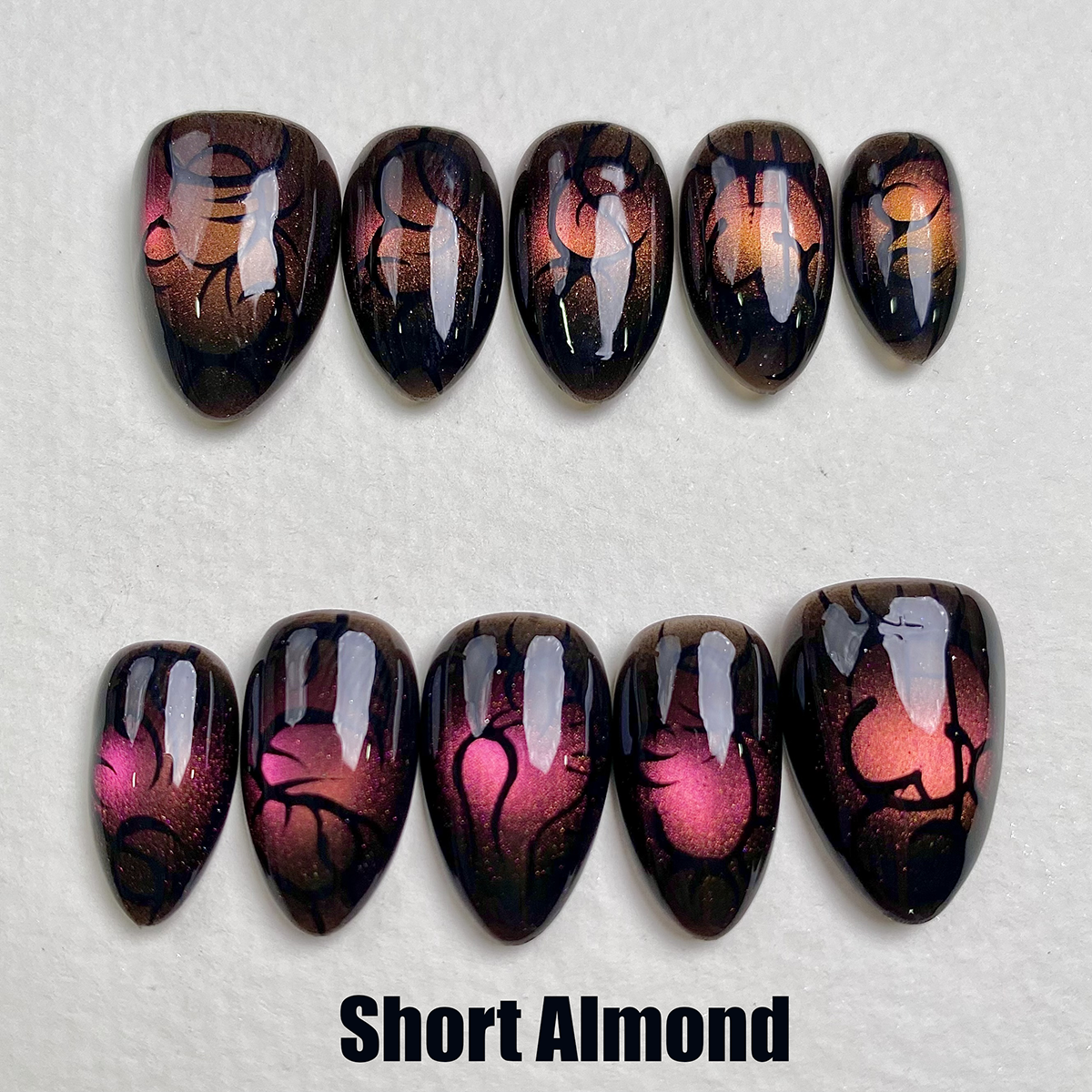 Neon Vein Cybersigilism Press-On Nails – Pink Cat Eye Gothic Fake Nails