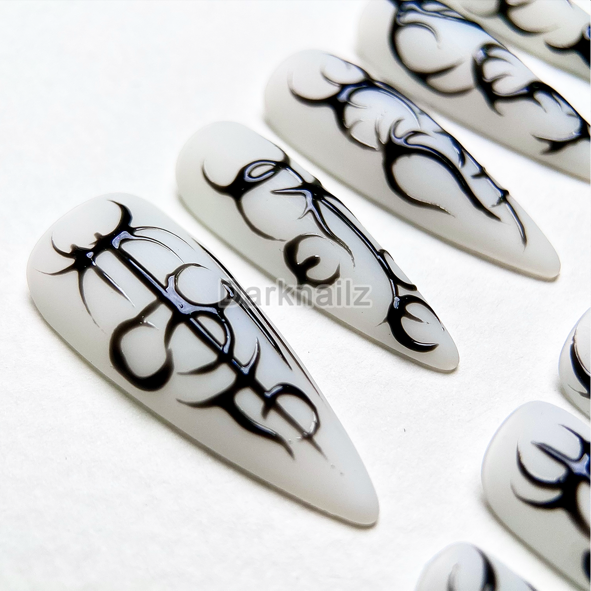 Ghost Sigil Y2K Press-On Nails – White & Black Cybersigilism Fake Nails