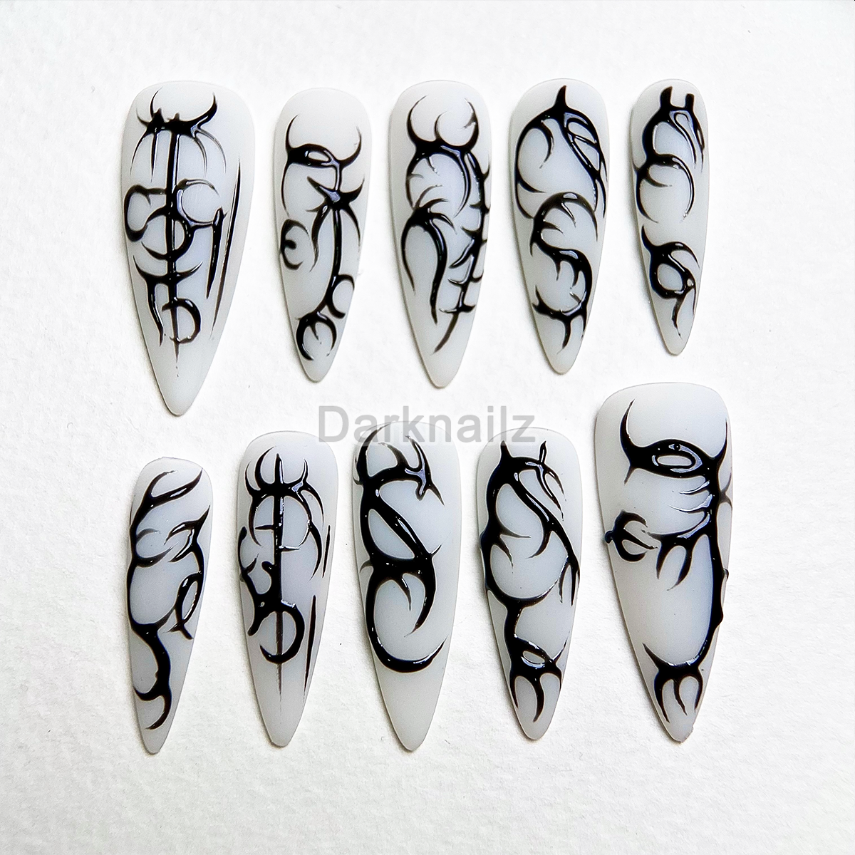 Ghost Sigil Y2K Press-On Nails – White & Black Cybersigilism Fake Nails