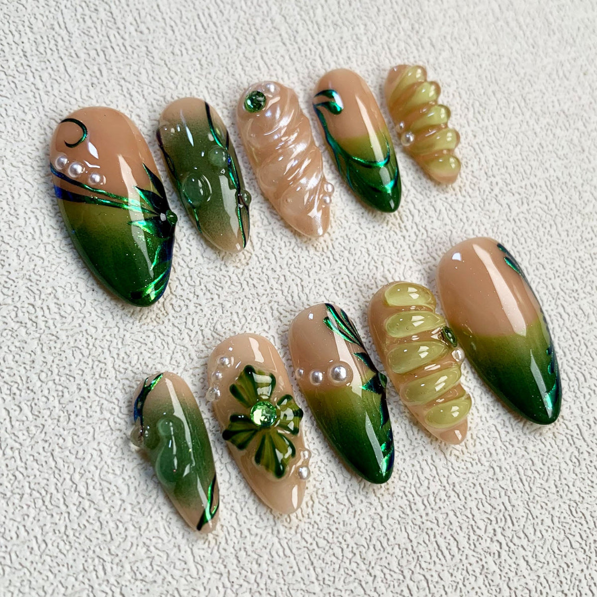 Green Forest Floral Press On Nails | Darknailz