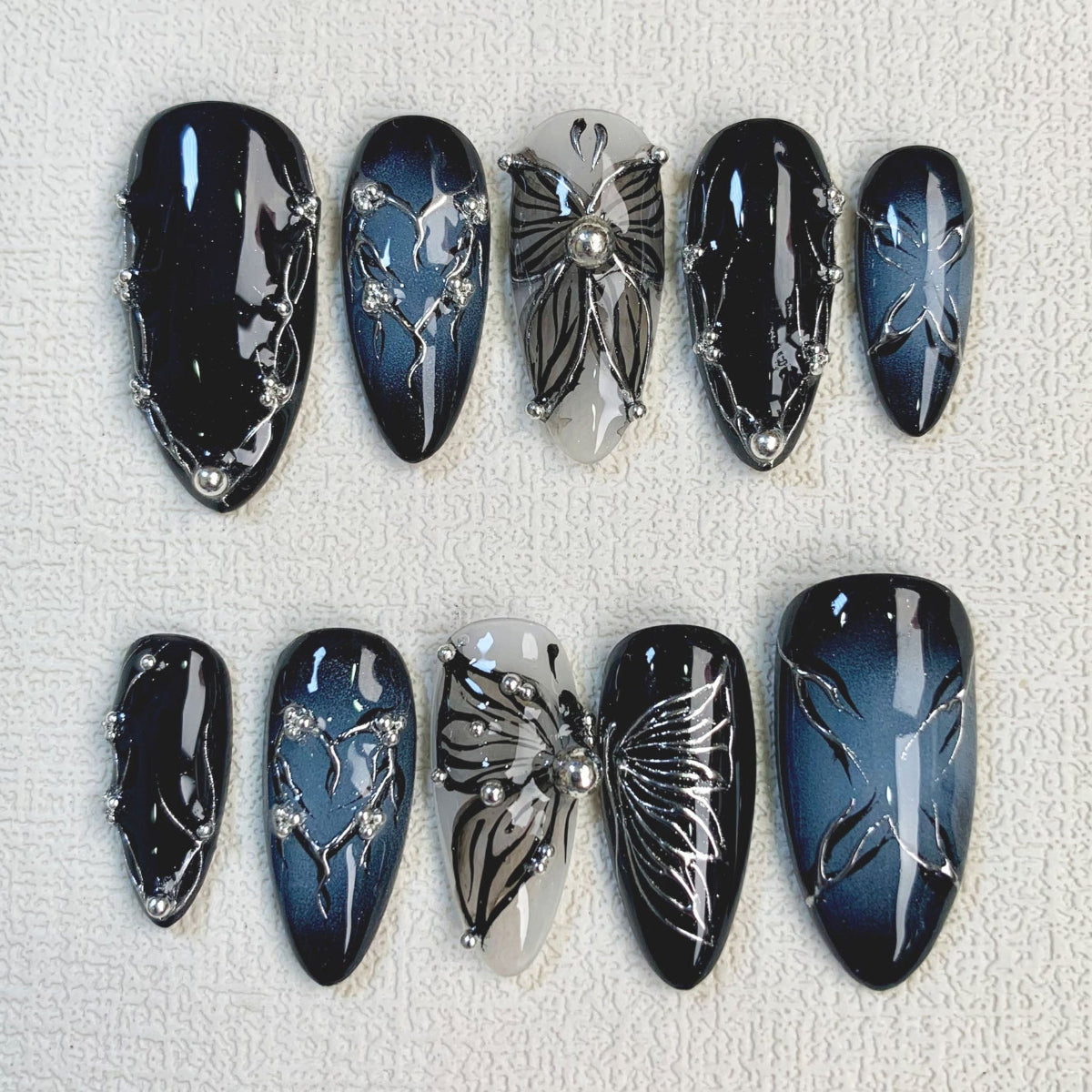 Black Butterfly Press On Nails, Gothic Punk Rock Nails, Goth Butterflies Y2K Fake Nails