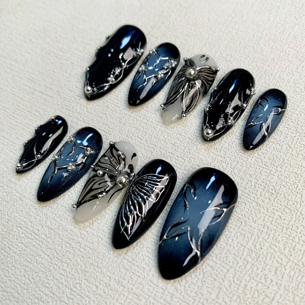 Black Butterfly Press On Nails, Gothic Punk Rock Nails, Goth Butterflies Y2K Fake Nails