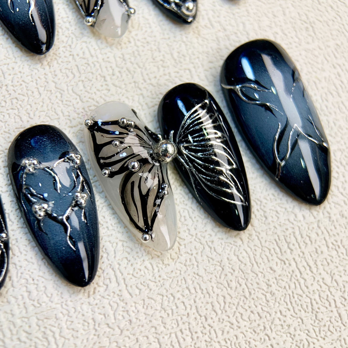 Black Butterfly Press On Nails, Gothic Punk Rock Nails, Goth Butterflies Y2K Fake Nails