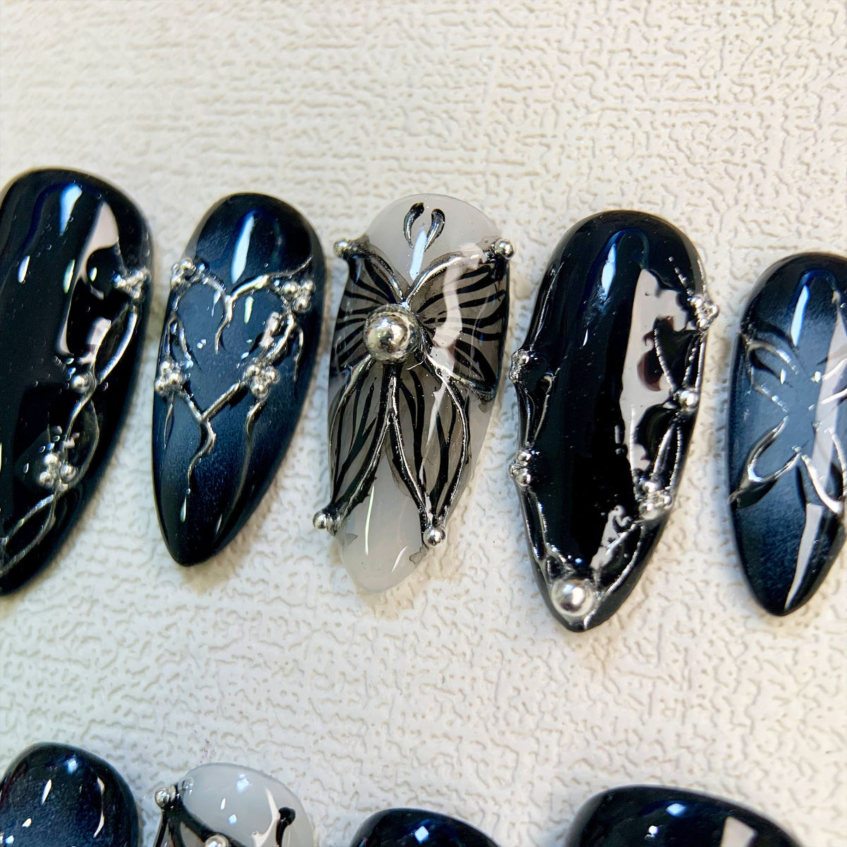 Black Butterfly Press On Nails, Gothic Punk Rock Nails, Goth Butterflies Y2K Fake Nails