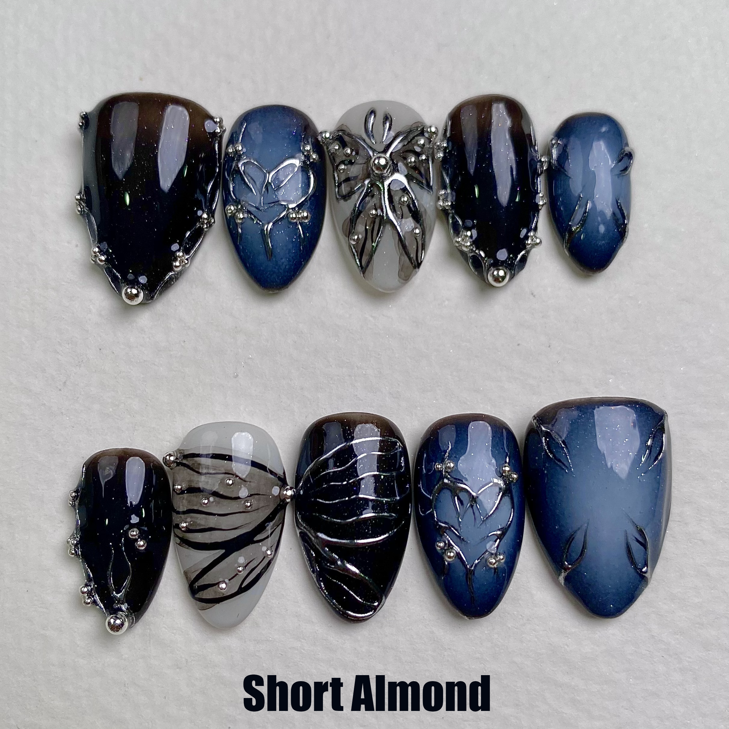 Black Butterfly Press On Nails, Gothic Punk Rock Nails, Goth Butterflies Y2K Fake Nails