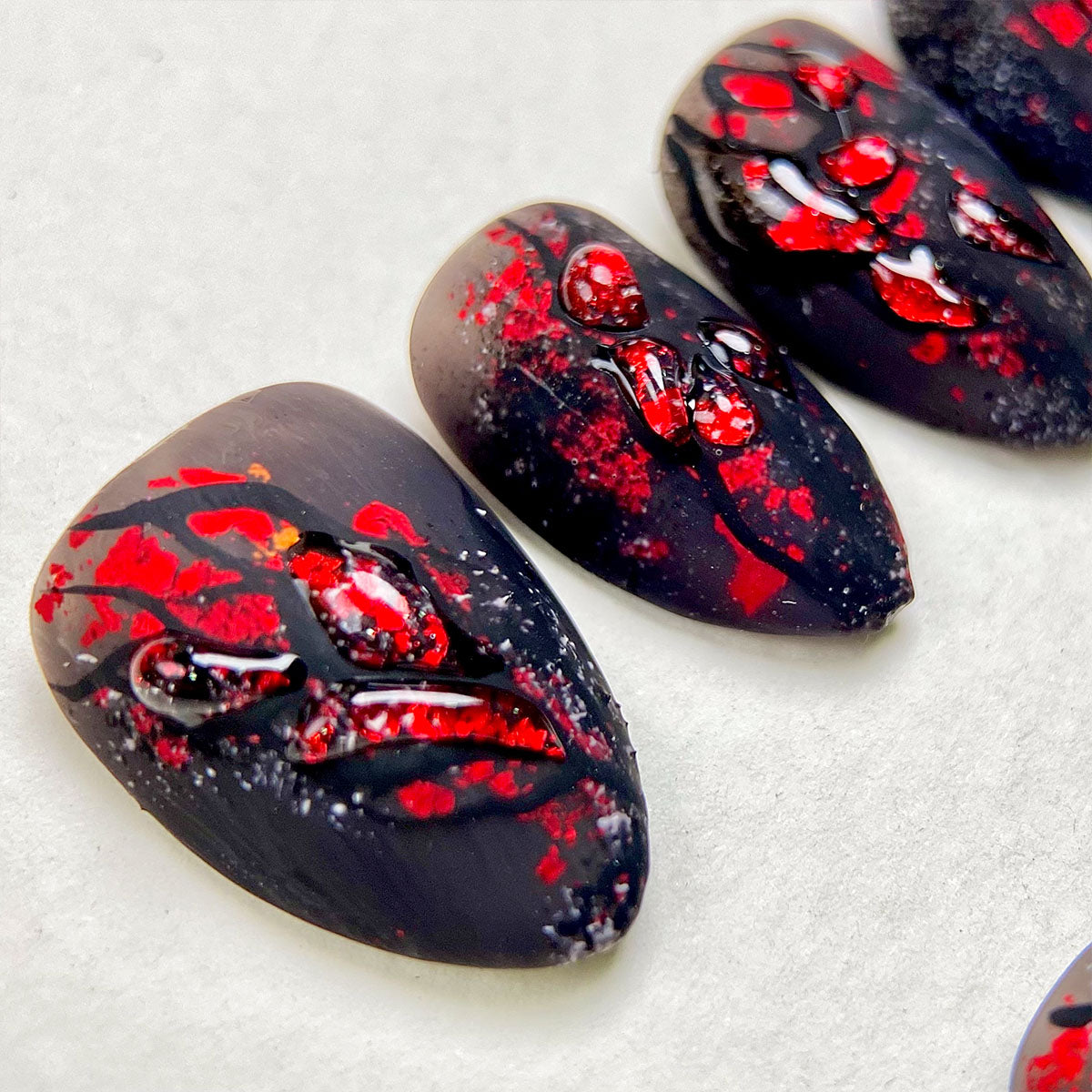 Crimson Wound – Blood Red Press-On Nails, Dark Fake Nails with Textured Gore Effect