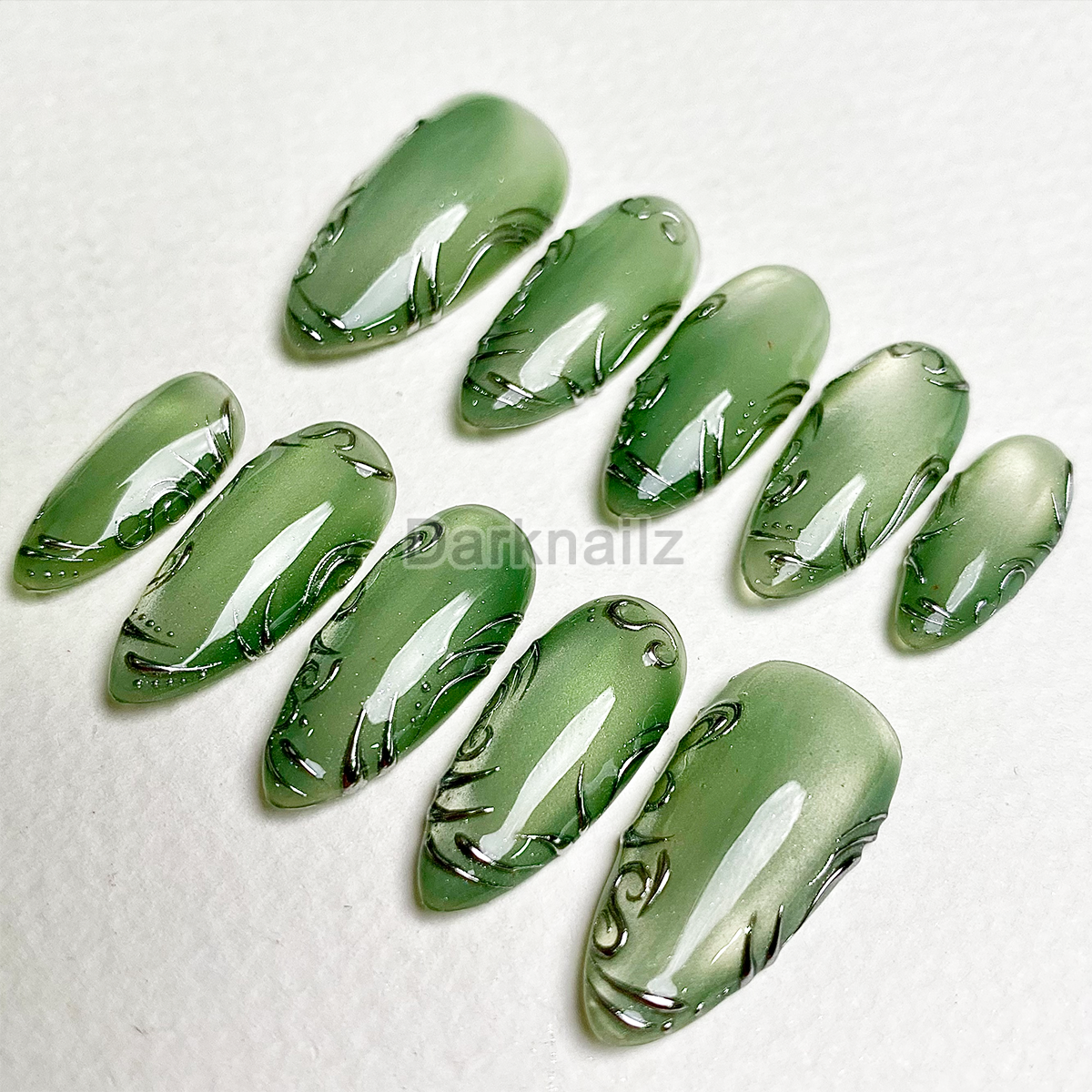 Verdant Whisper Green Press-On Nails – Sage Green Gothic Fake Nails