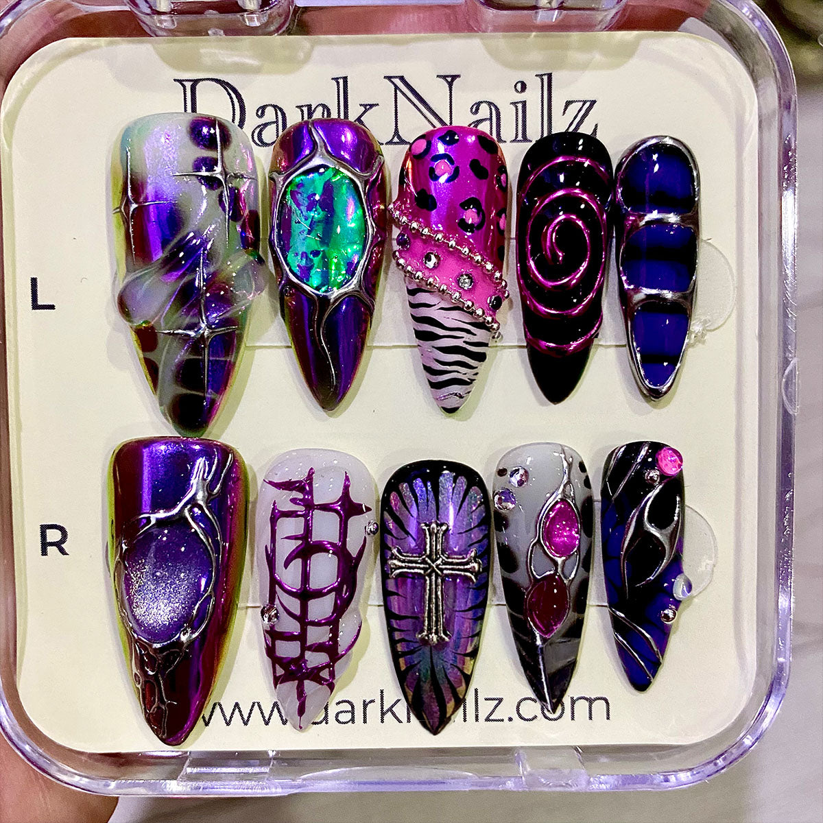 Abyssal Glow – Purple Gothic Press-On Nails, Dark Metal Fake Nails