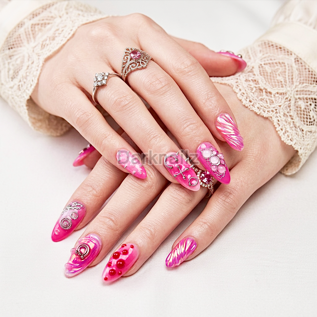 Luxury Venom Pink Gothic Press-On Nails – Hot Pink Cyber Fake Nails