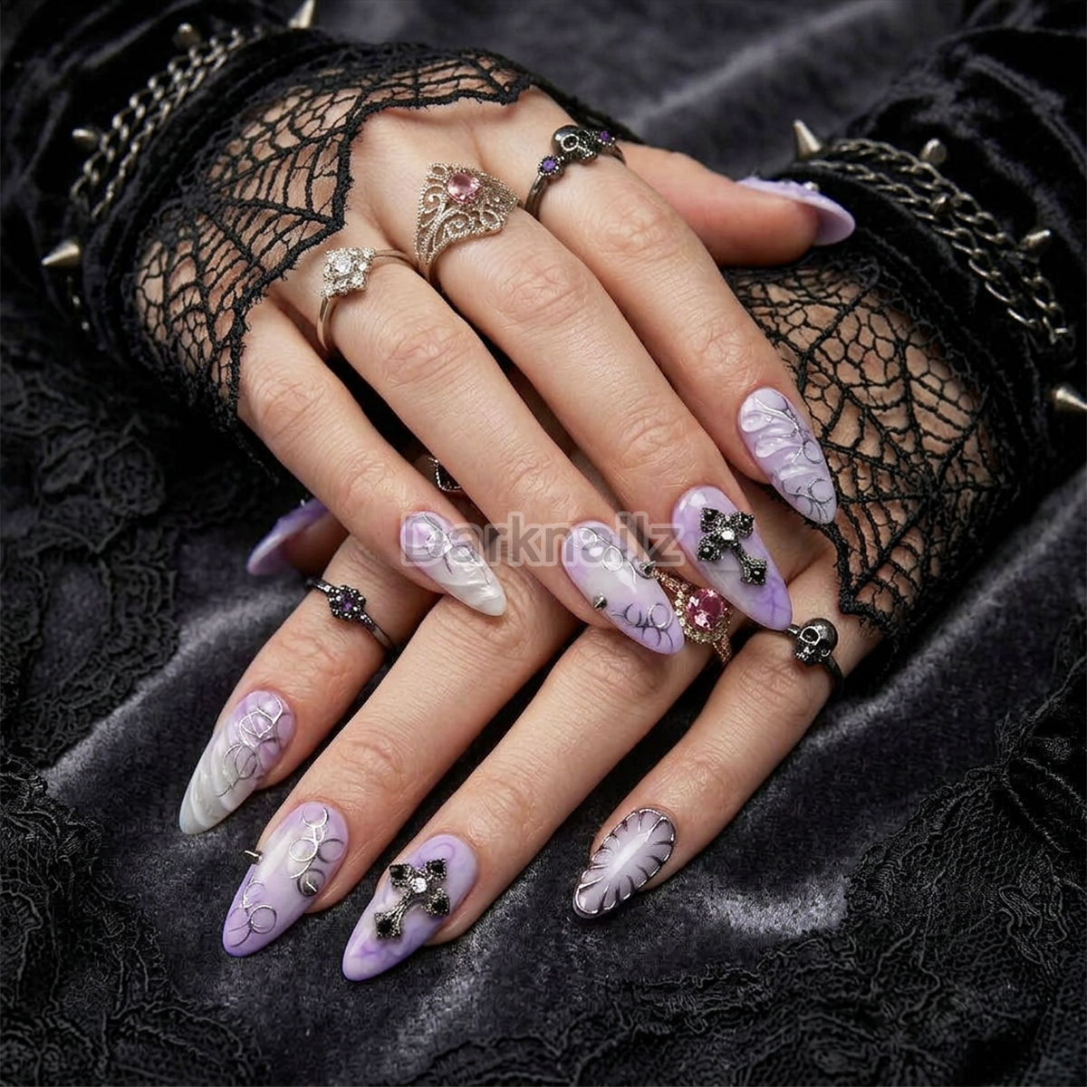 Lilac Ritual Gothic Press-On Nails – Lavender Cybersigilism Fake Nails