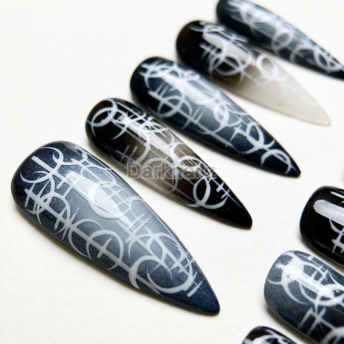 Ghost Signal Y2K Press-On Nails – Black Grey Cybersigilism Fake Nails