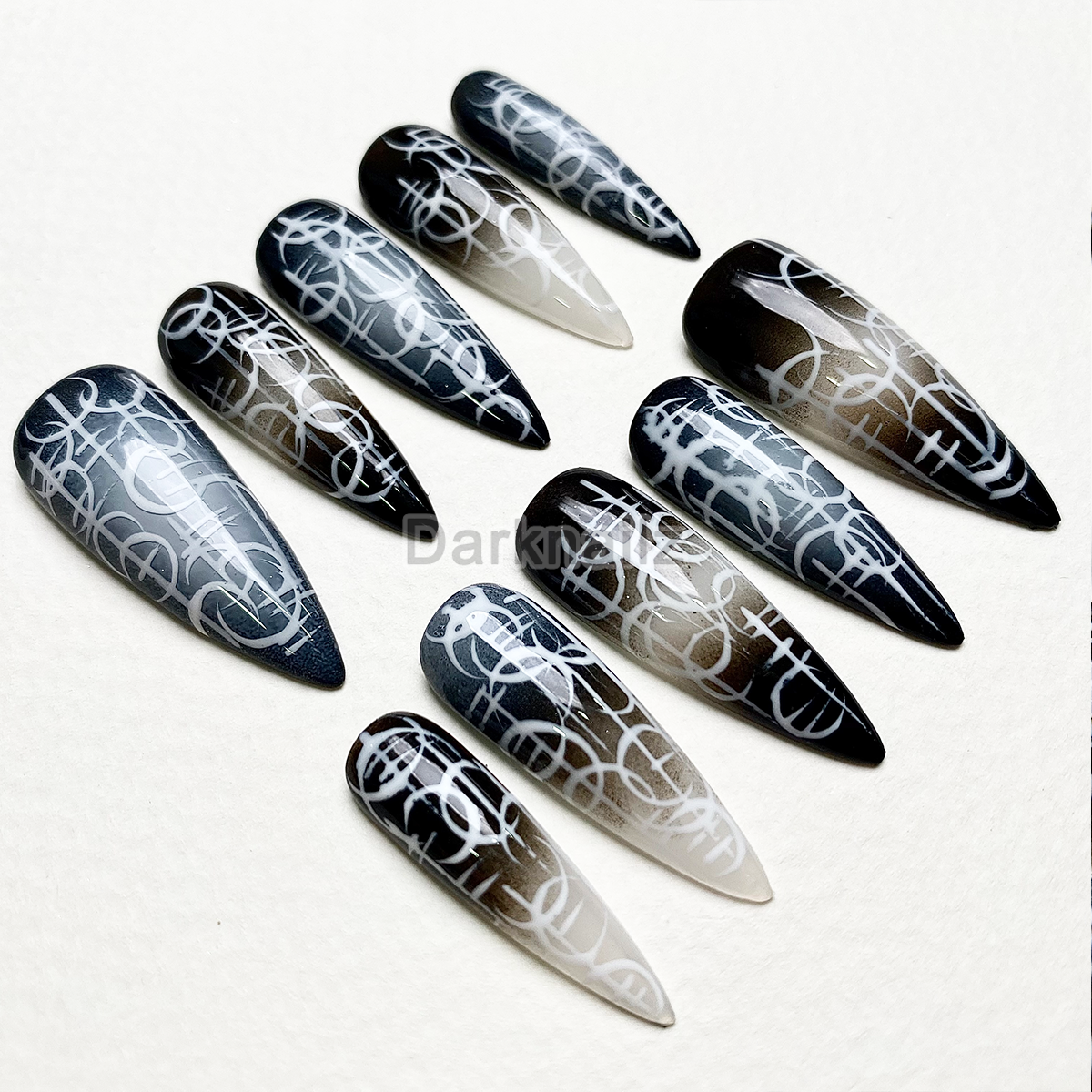 Ghost Signal Y2K Press-On Nails – Black Grey Cybersigilism Fake Nails