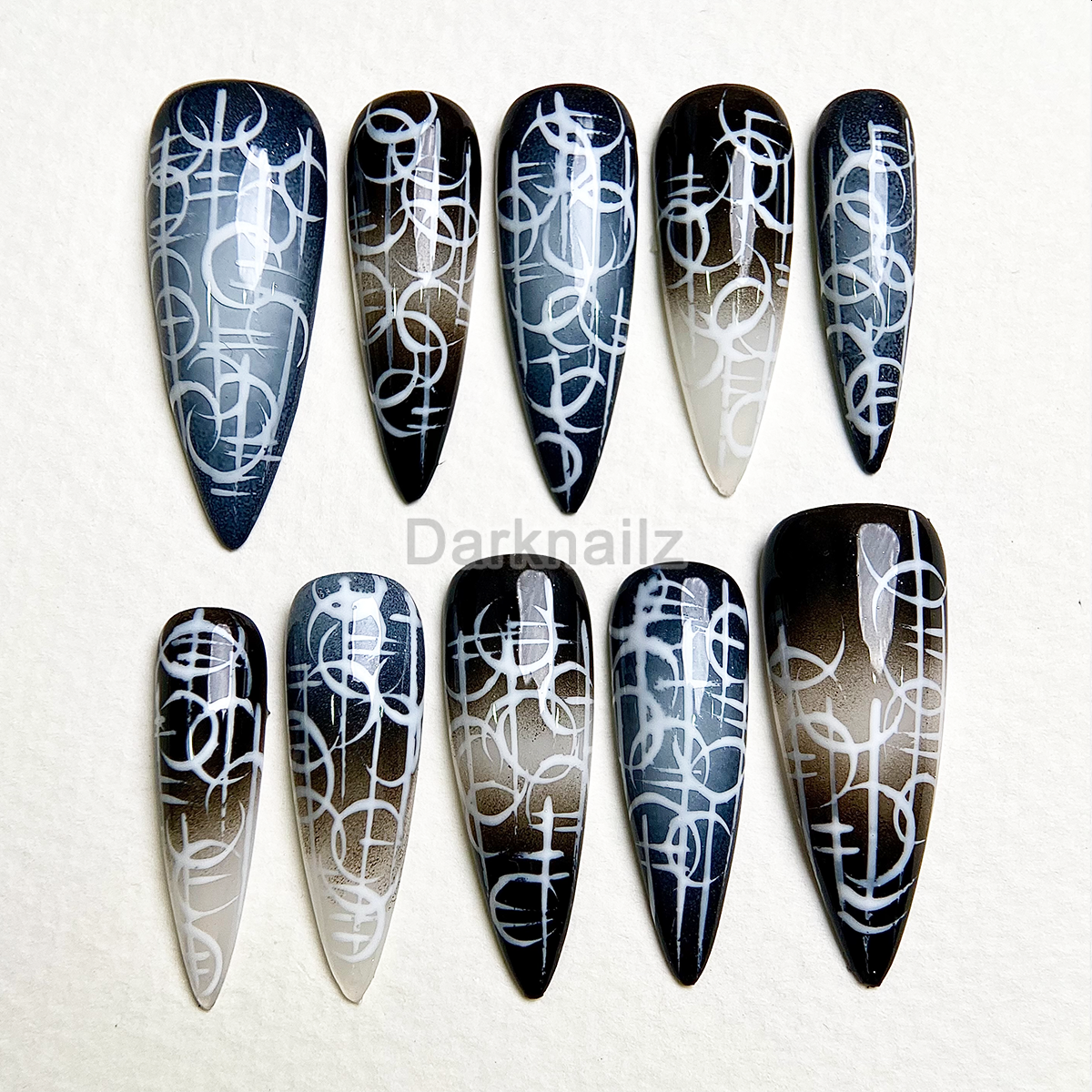 Ghost Signal Y2K Press-On Nails – Black Grey Cybersigilism Fake Nails