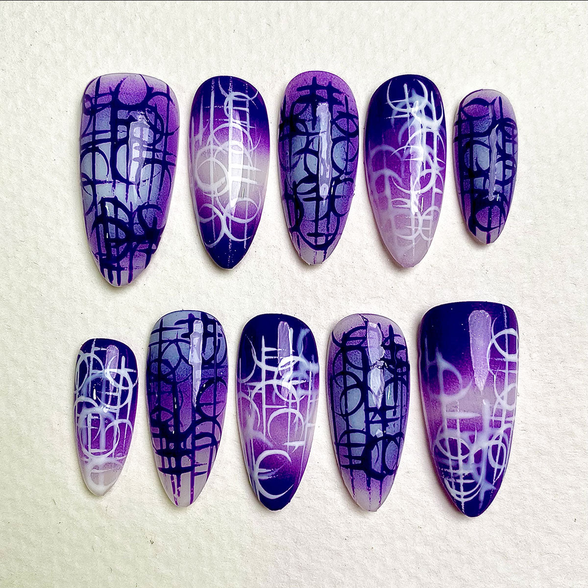 Violet Ritual – Purple Press-On Nails, Gothic Fake Nails with Dark Abstract Sigil Pattern