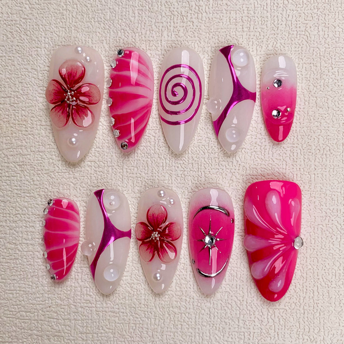 Handmade Pink Flowers Press On Nails | Darknailz