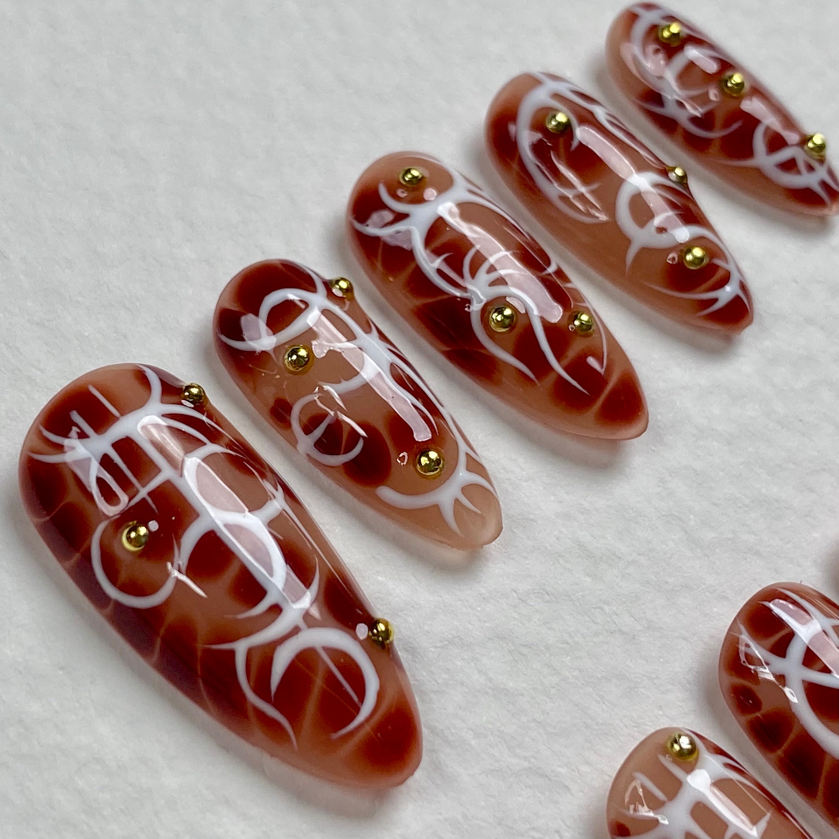 Blood Sigil Press-On Nails – Red White Tribal Gothic Fake Nails