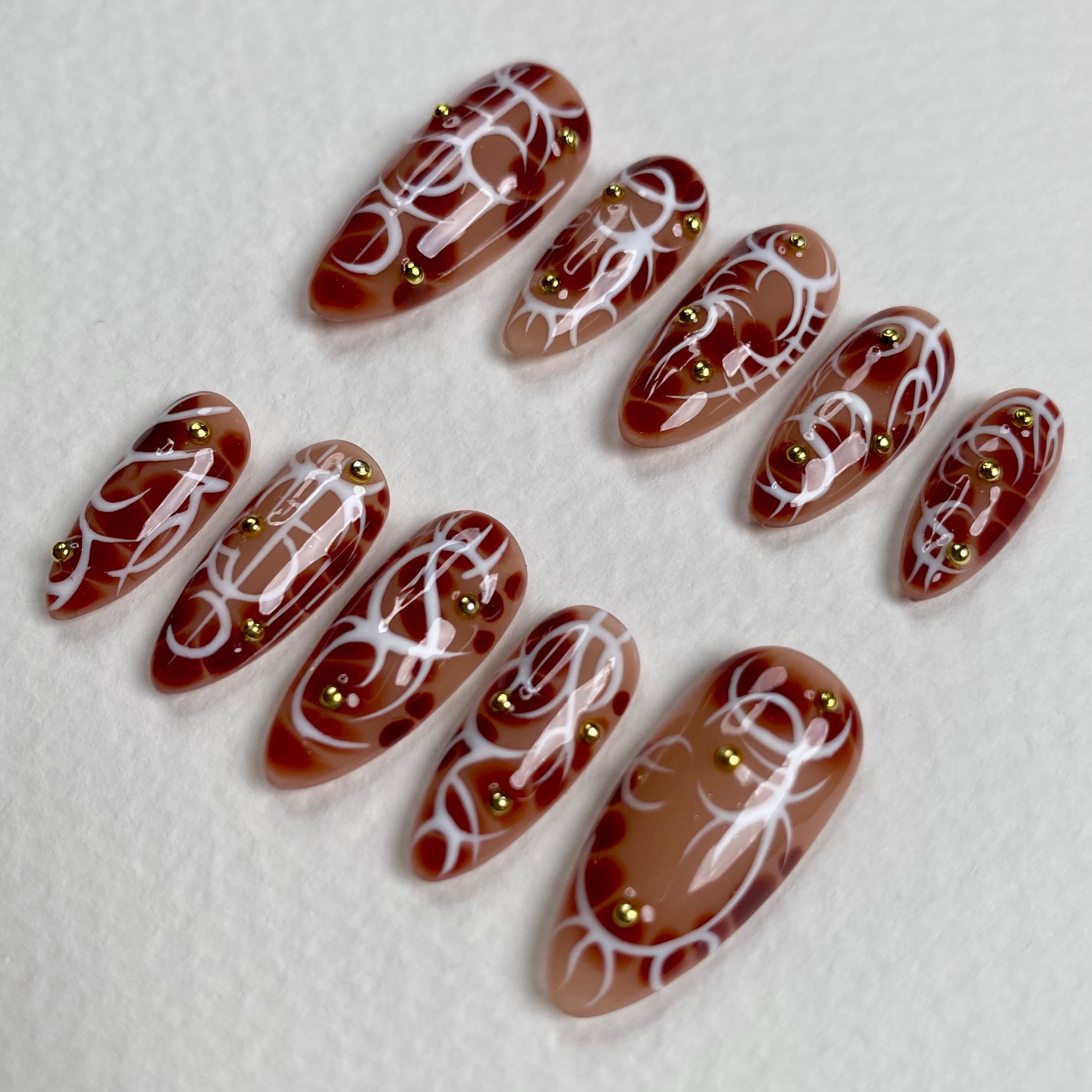 Blood Sigil Press-On Nails – Red White Tribal Gothic Fake Nails