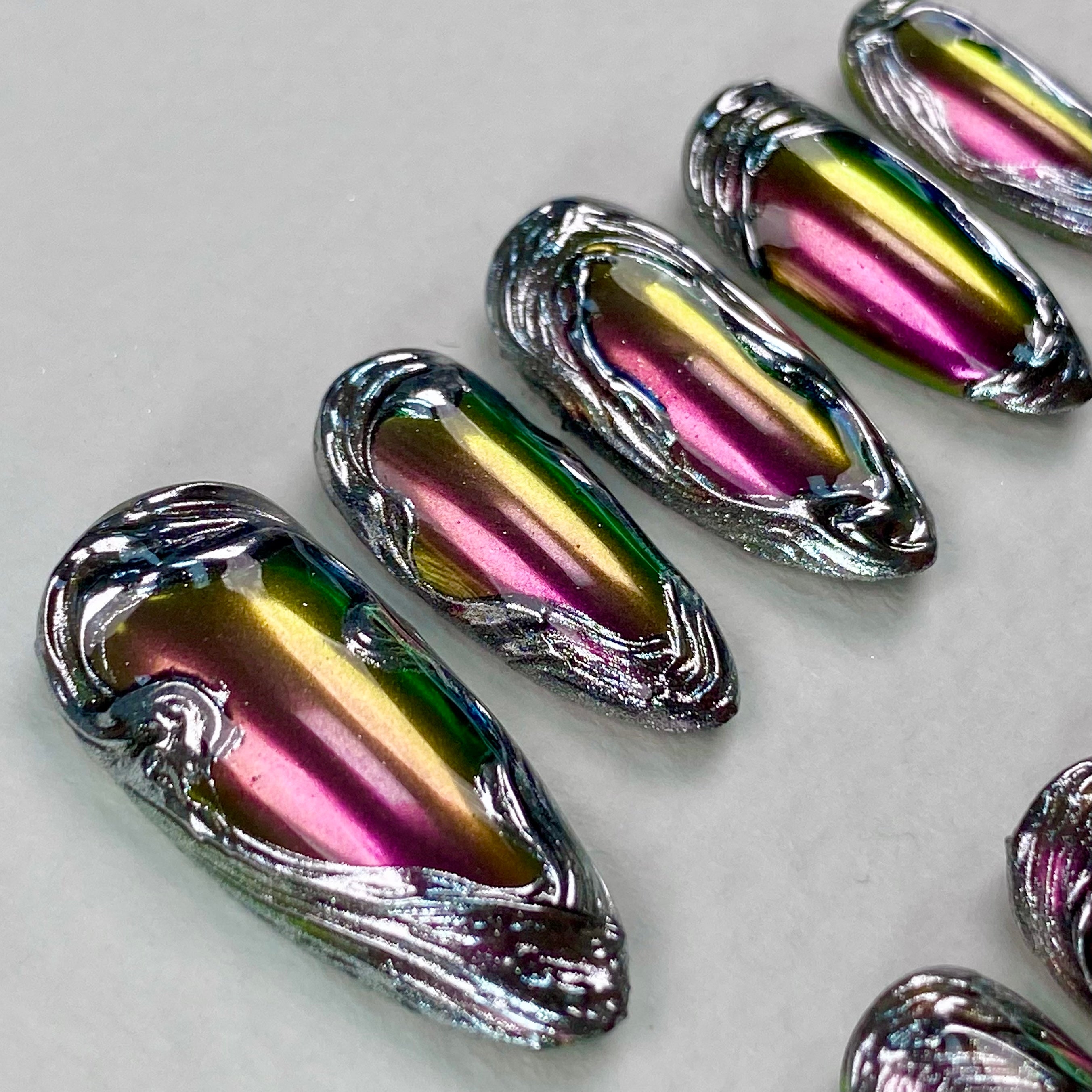 Dark Purple Chrome Mirror Glaze Press On Nails, Gothic Silver Chrome Fake Nails