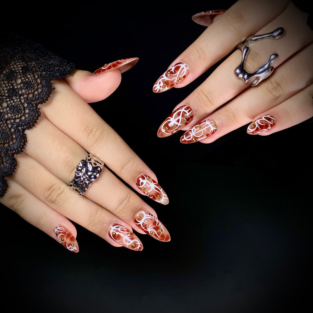 Blood Sigil Press-On Nails – Red White Tribal Gothic Fake Nails