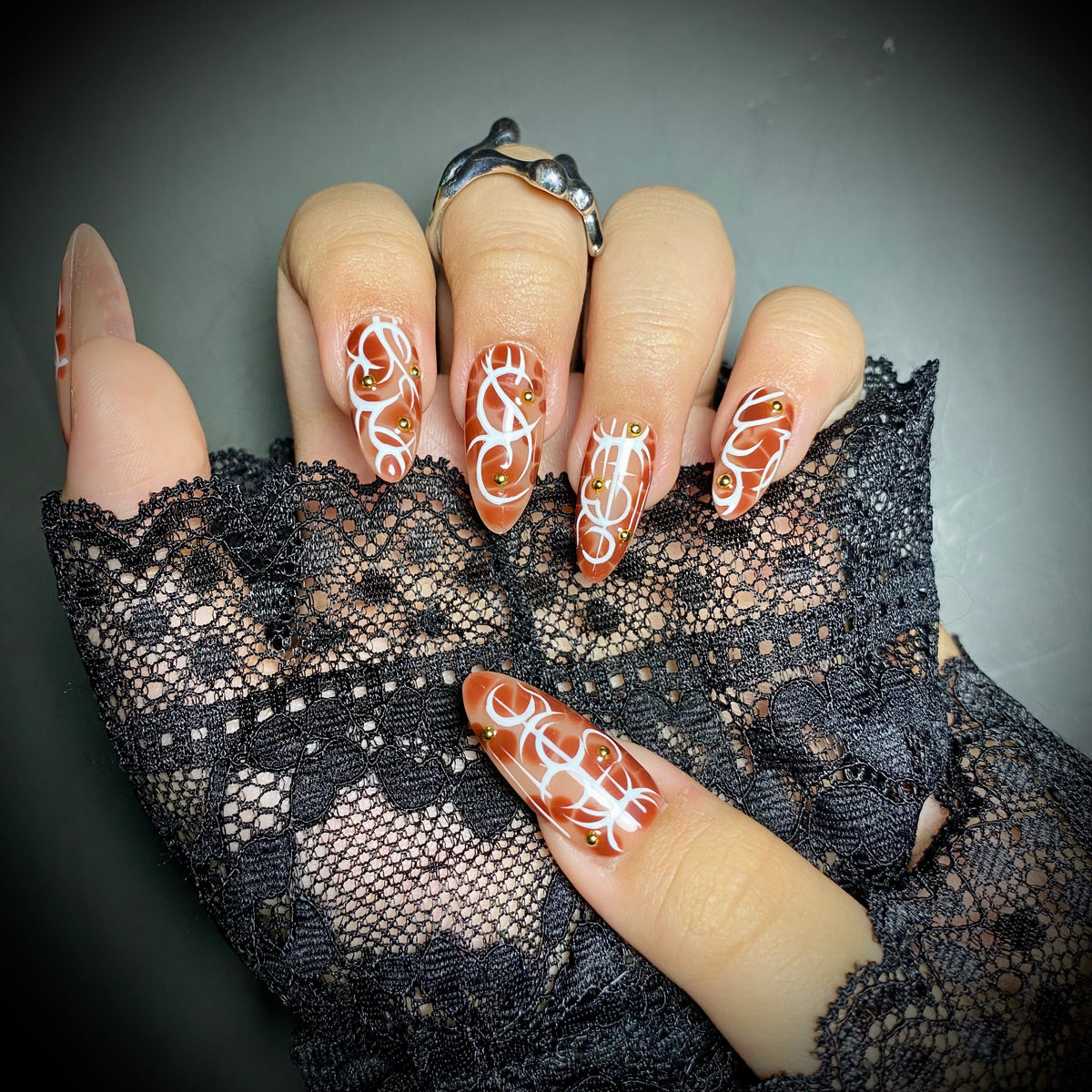 Blood Sigil Press-On Nails – Red White Tribal Gothic Fake Nails