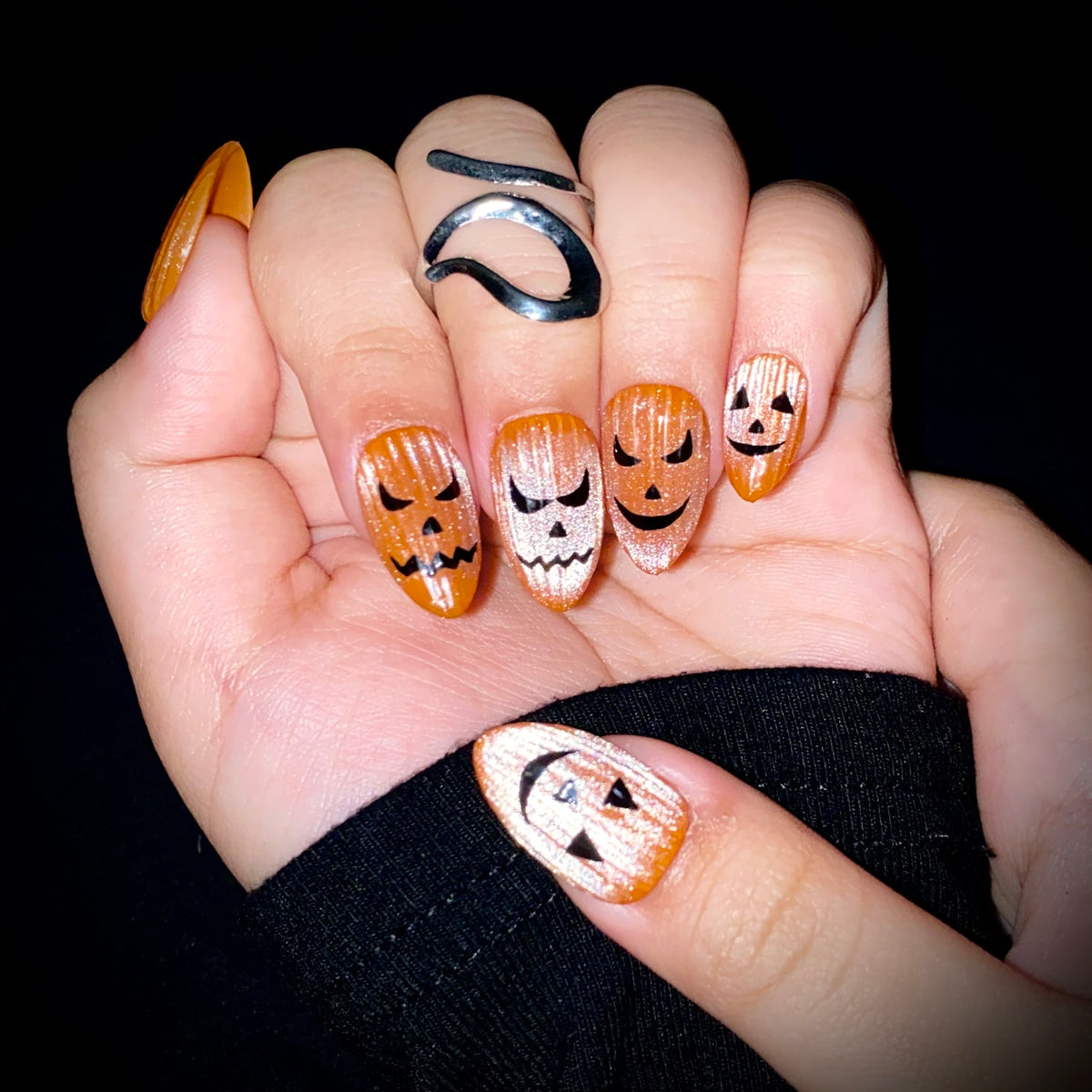Halloween Pumpkin Press-On Nails – Orange Jack O’ Lantern Spooky Fake Nails
