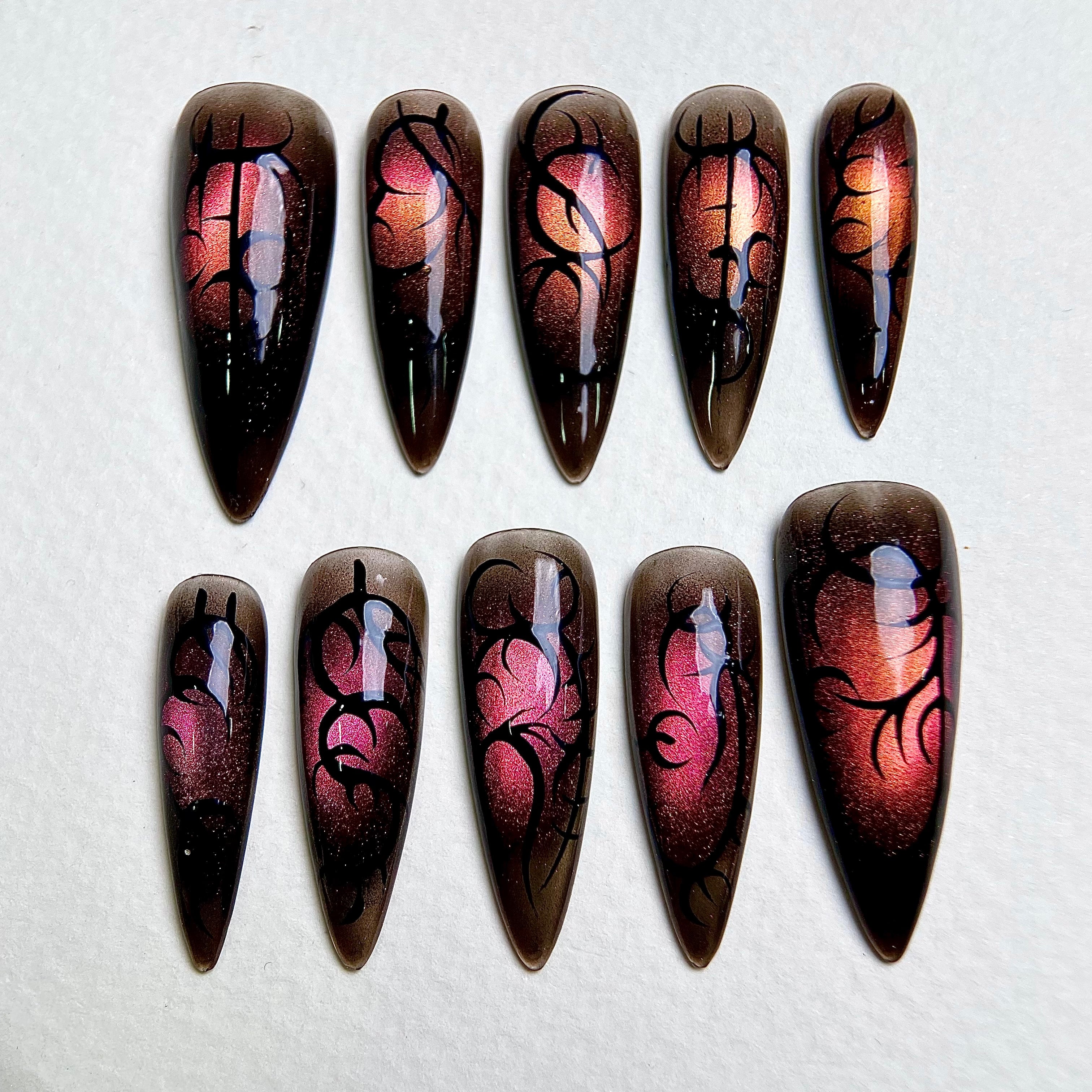 Neon Vein Cybersigilism Press-On Nails – Pink Cat Eye Gothic Fake Nails