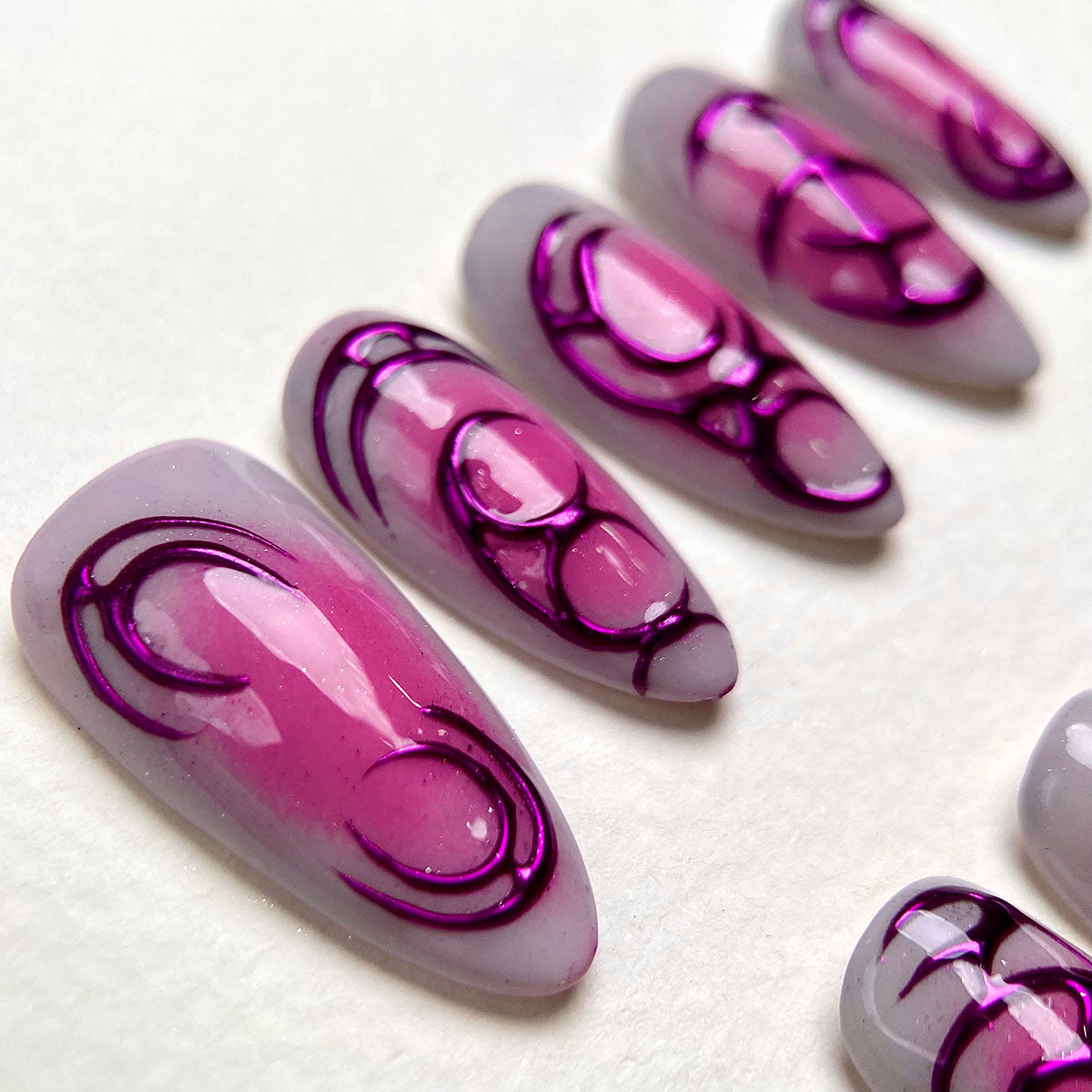 Venom Kiss Pink Gothic Press-On Nails – Chrome Cybersigilism Fake Nails