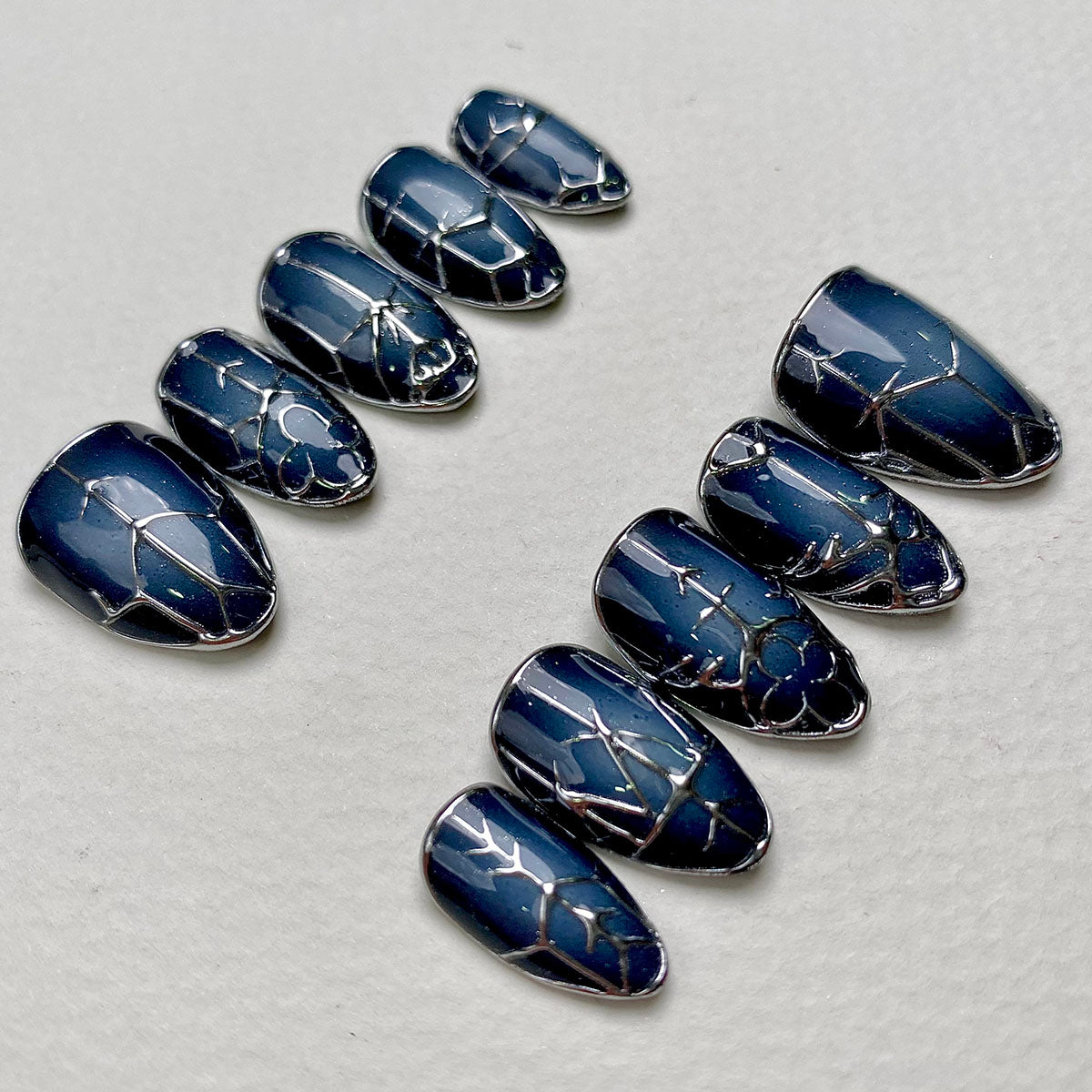 Nebula Chrome Y2K Press-On Nails – Blue Silver Gothic Fake Nails