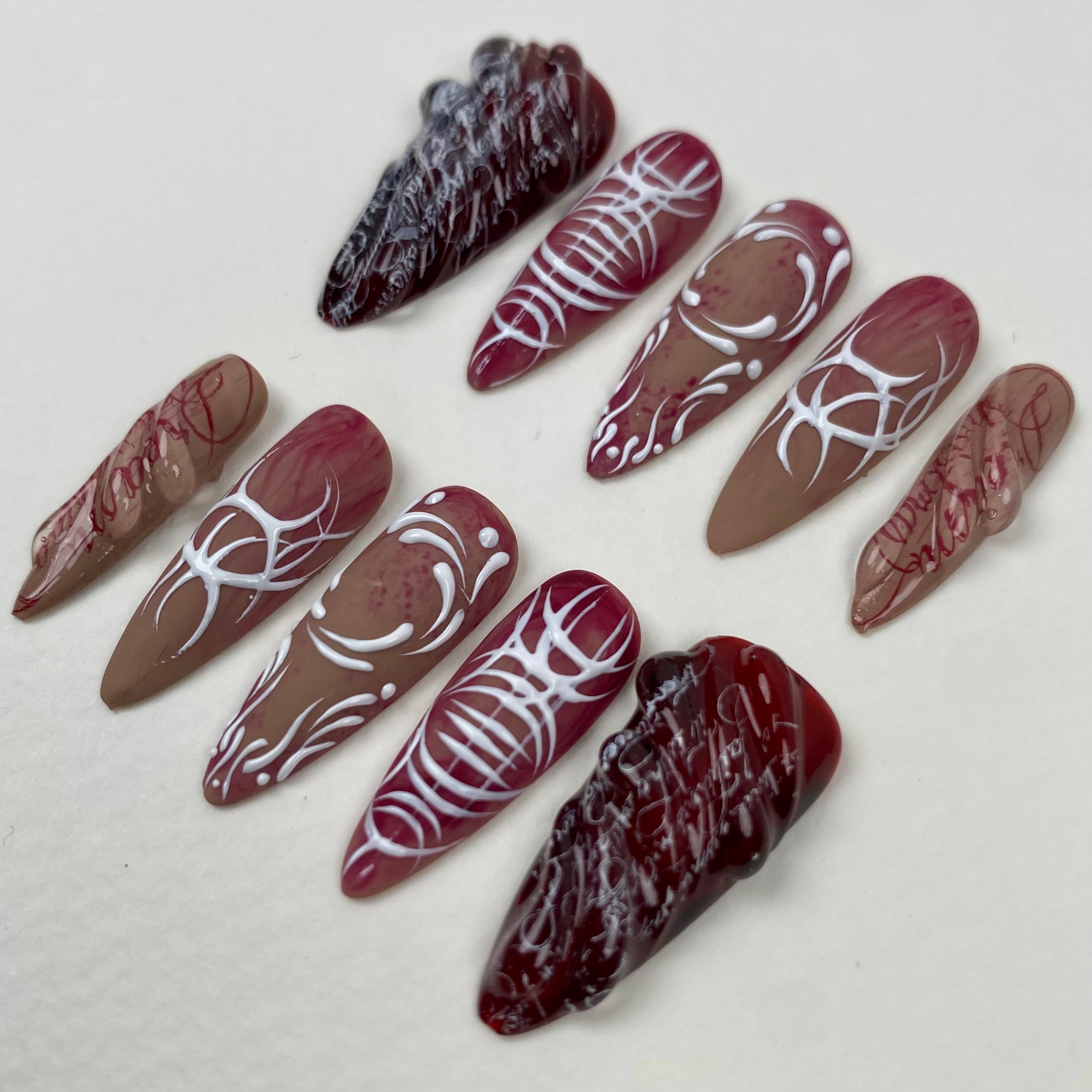 Blood Sigil Press-On Nails – Gothic Red Ritual Fake Nails
