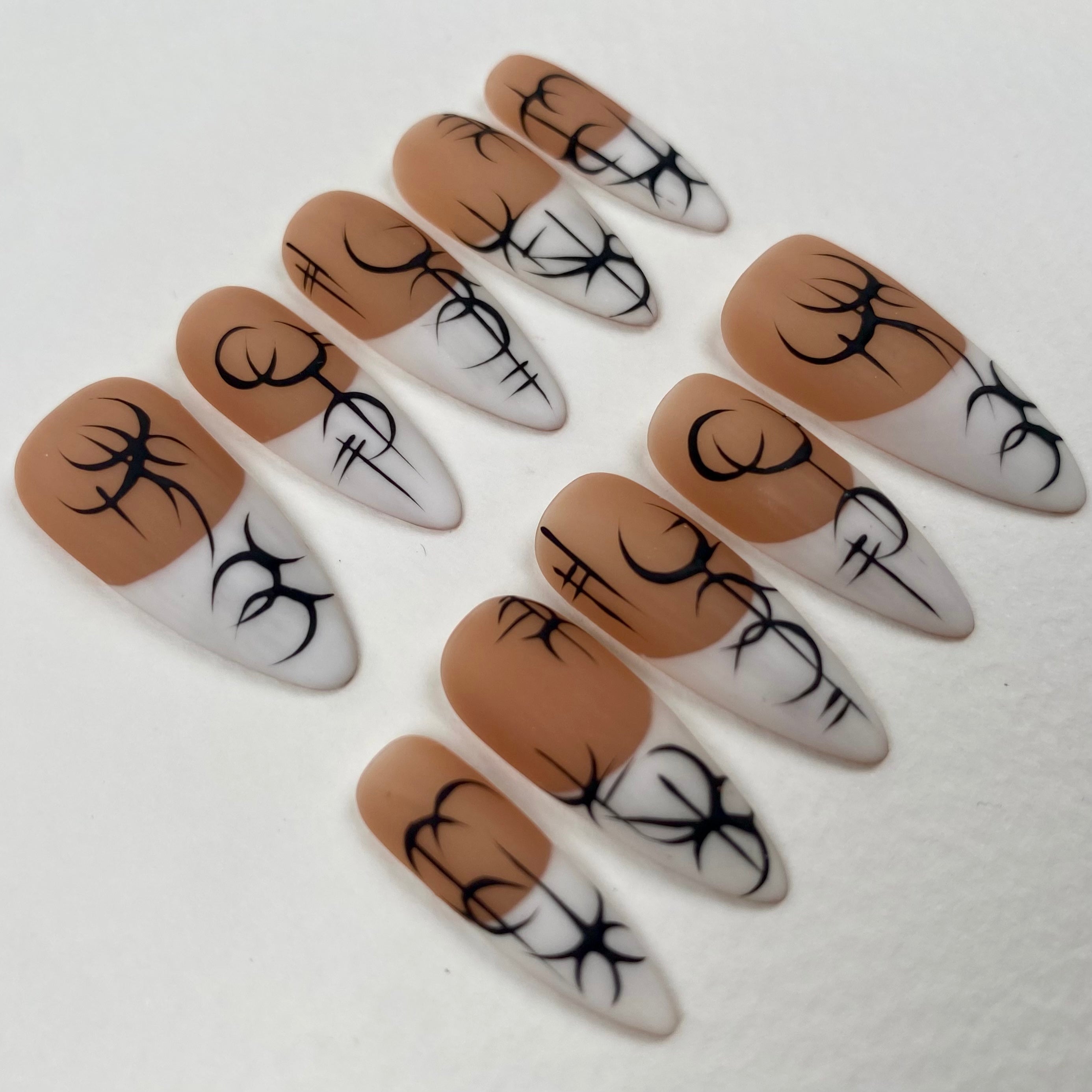 Nude Sigil Press-On Nails – Minimal Gothic French Tip Fake Nails