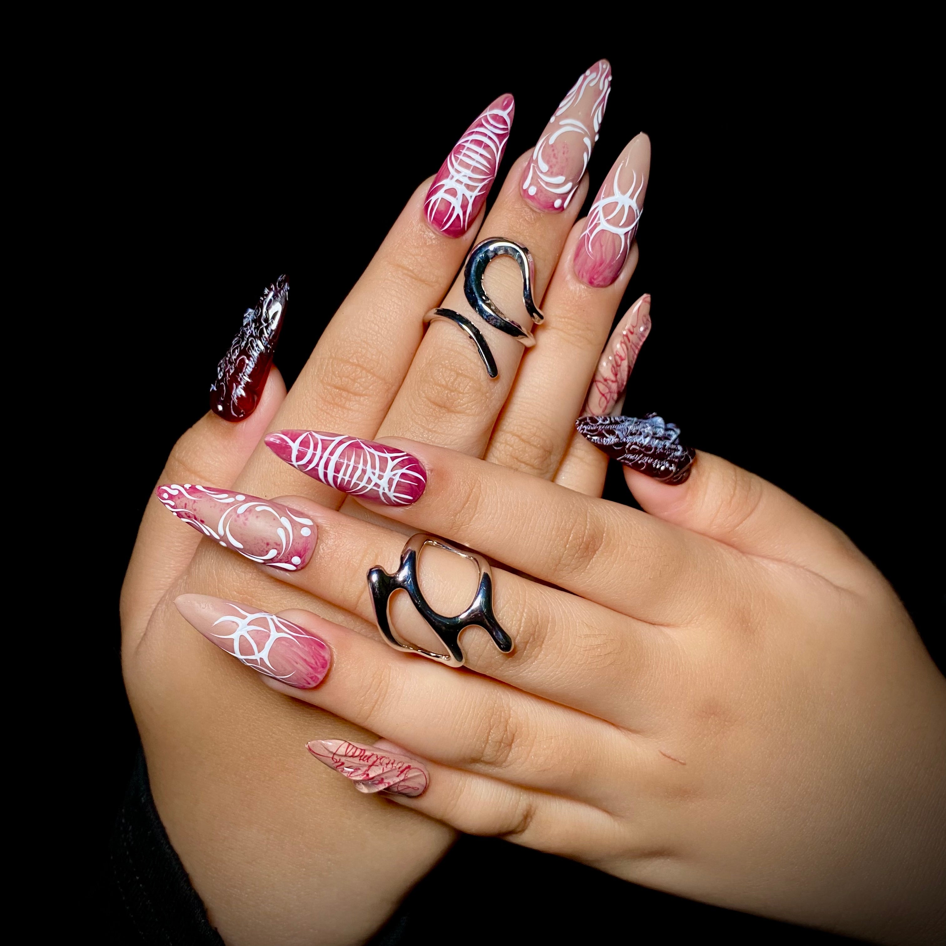 Blood Sigil Press-On Nails – Gothic Red Ritual Fake Nails