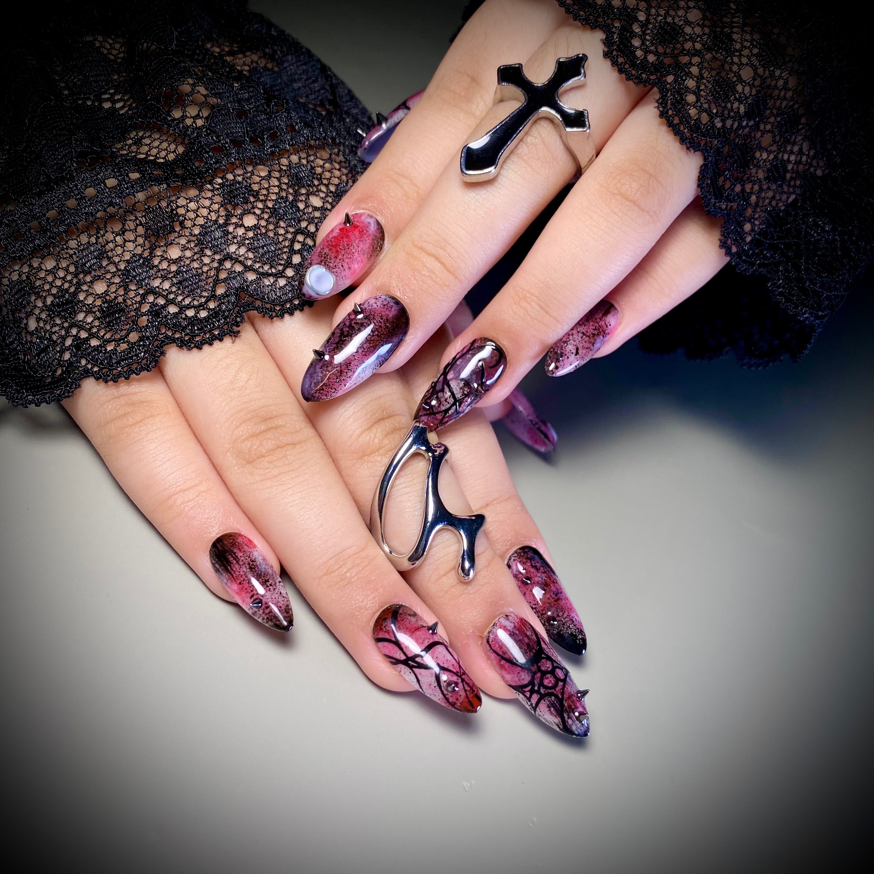 Midnight Bloom Press-On Nails – Plum Gothic Fake Nails
